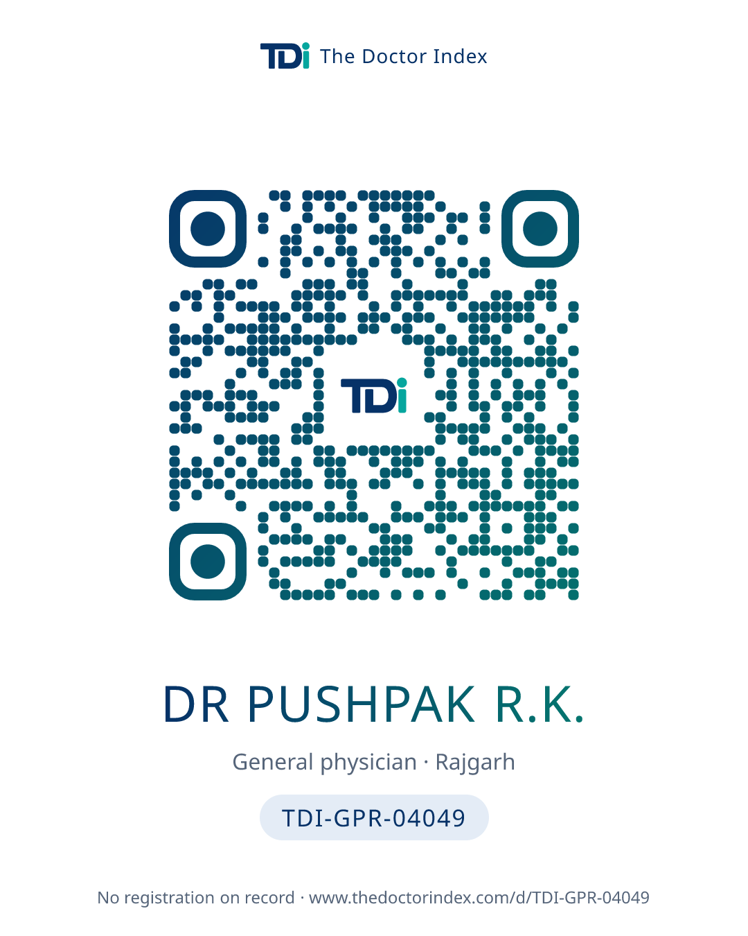 QR card for Dr Pushpak R.K., TDI-GPR-04049