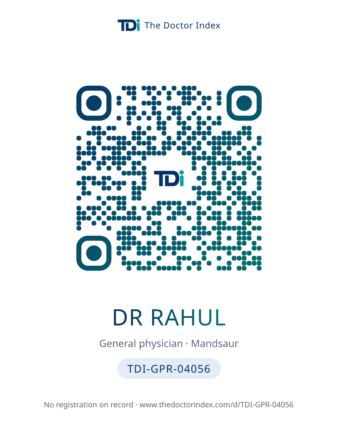 QR card for Dr Rahul, TDI-GPR-04056