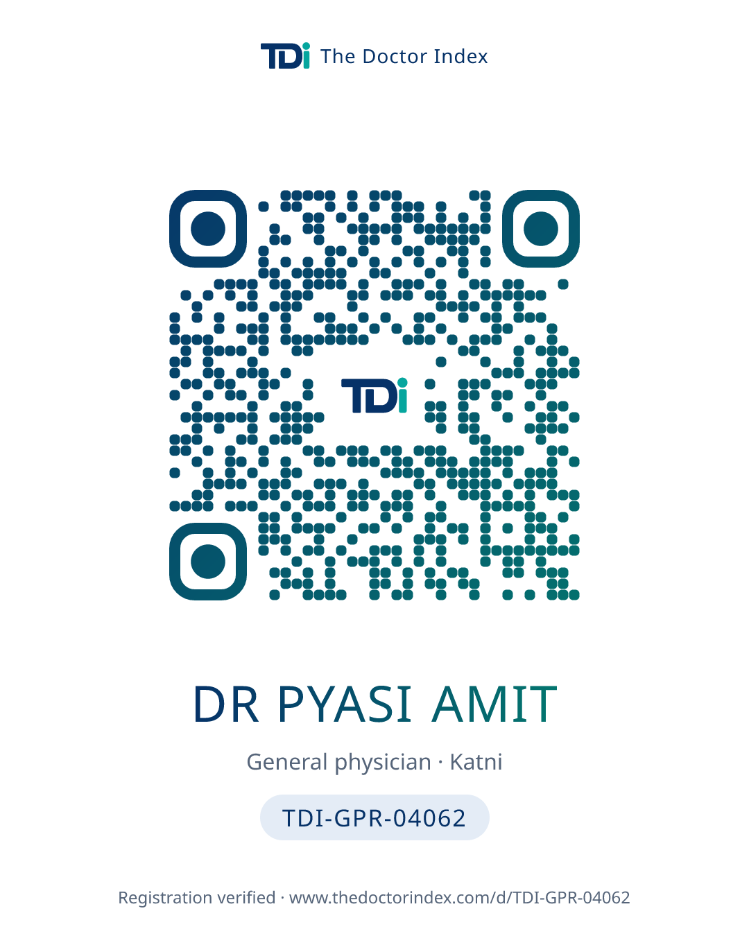QR card for Dr Pyasi Amit, TDI-GPR-04062