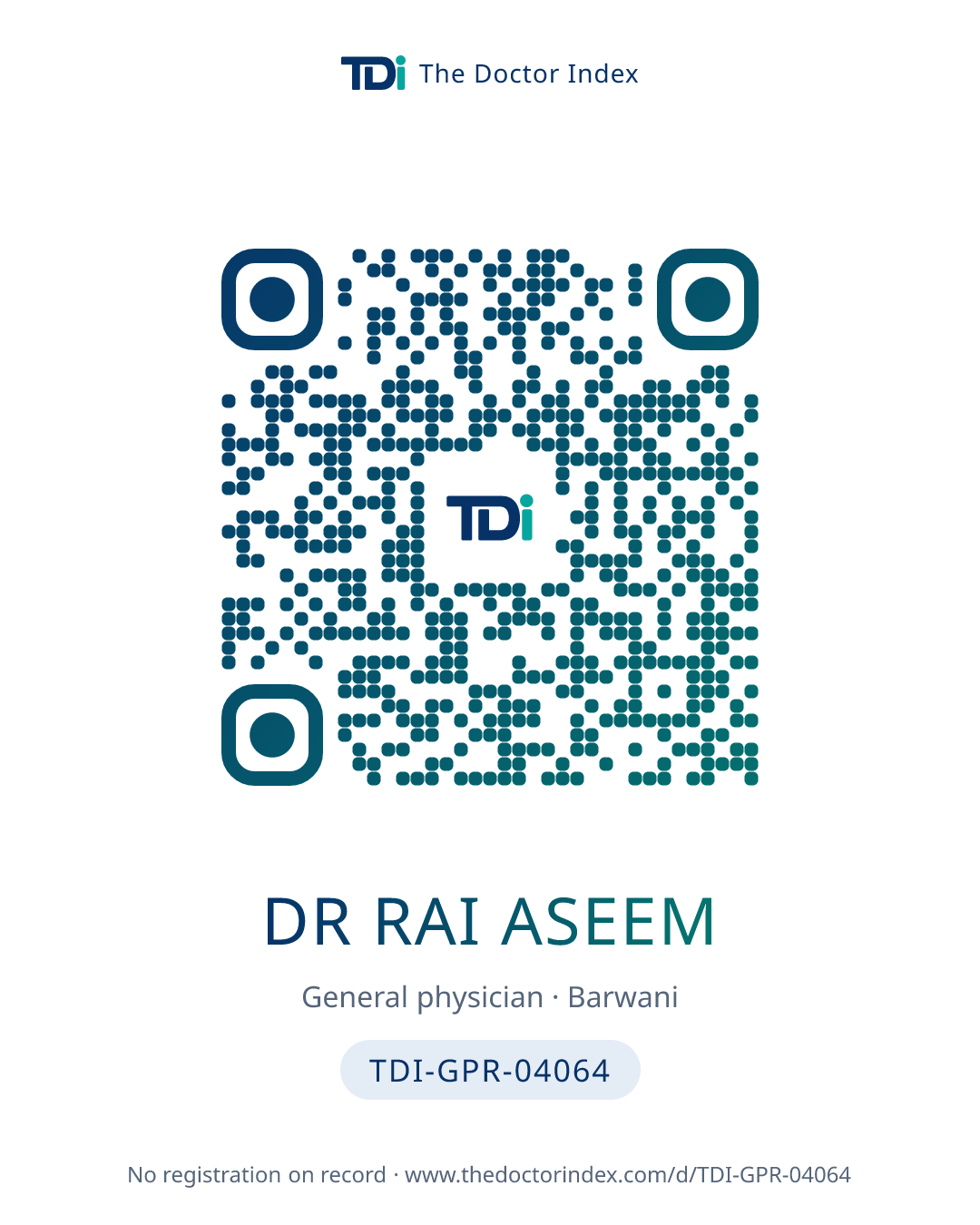 QR card for Dr Rai Aseem, TDI-GPR-04064