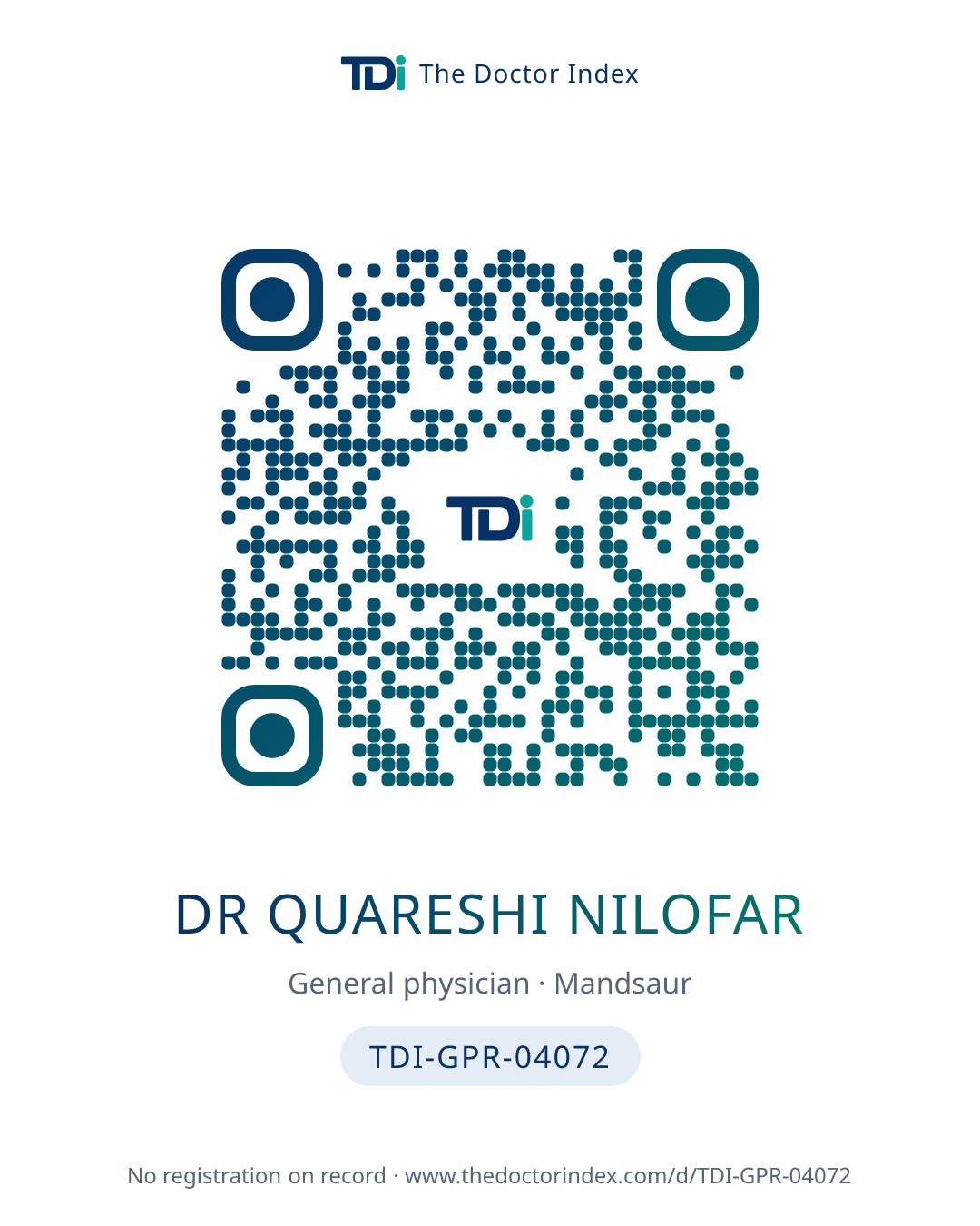QR card for Dr Quareshi Nilofar, TDI-GPR-04072