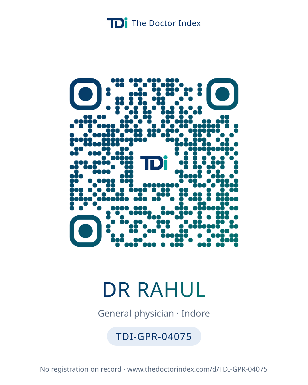 QR card for Dr Rahul, TDI-GPR-04075