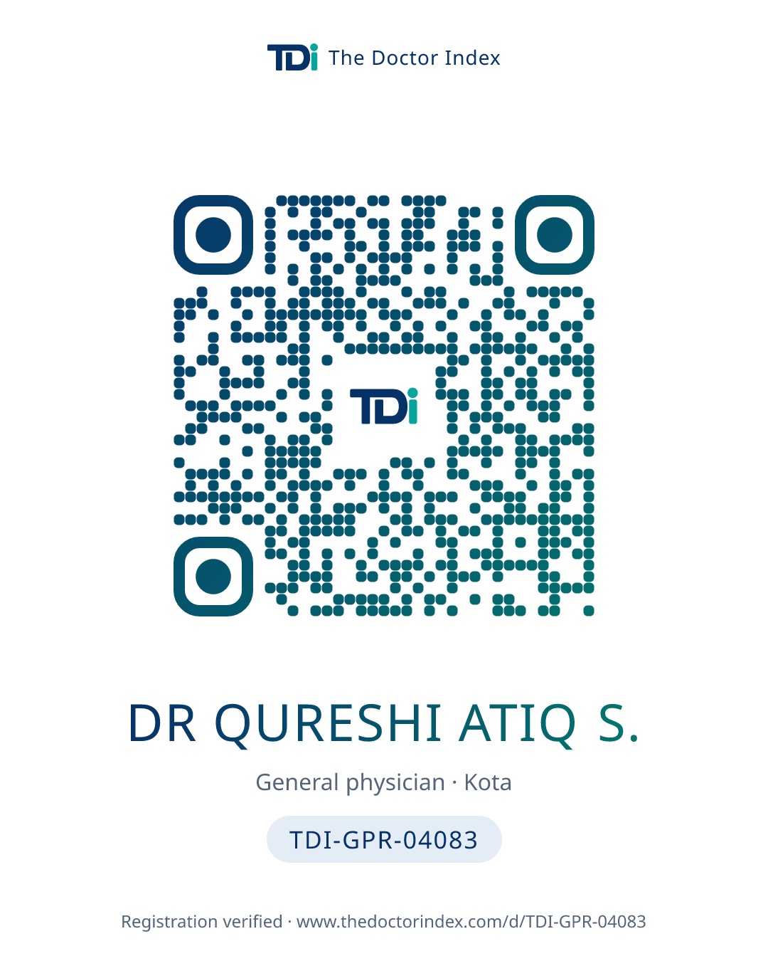 QR card for Dr Qureshi Atiq S., TDI-GPR-04083