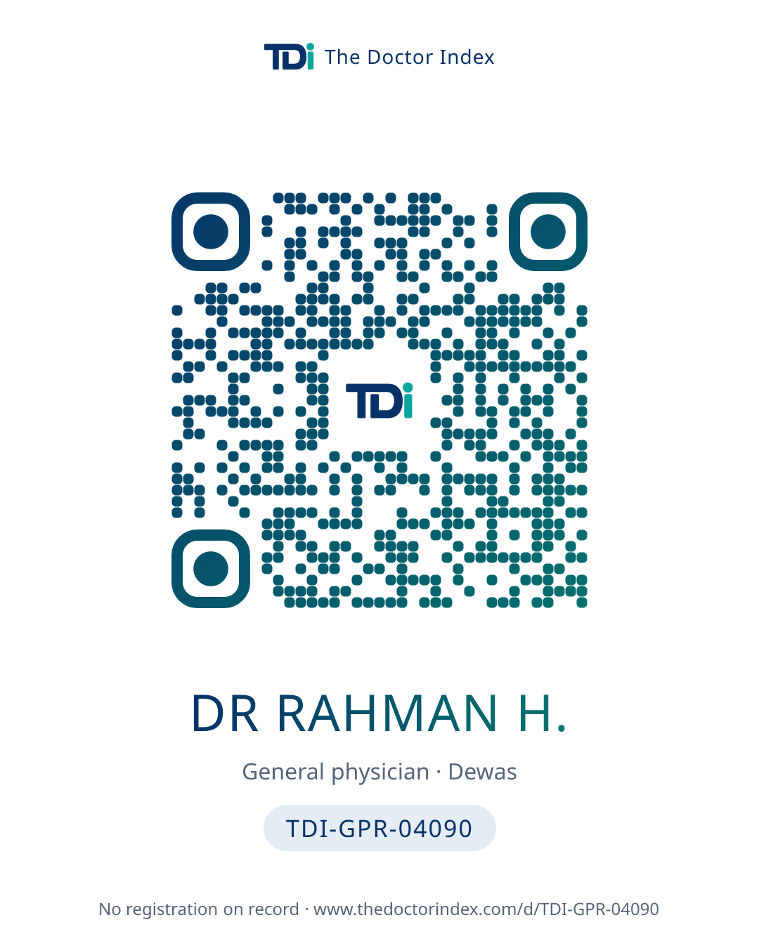 QR card for Dr Rahman H., TDI-GPR-04090