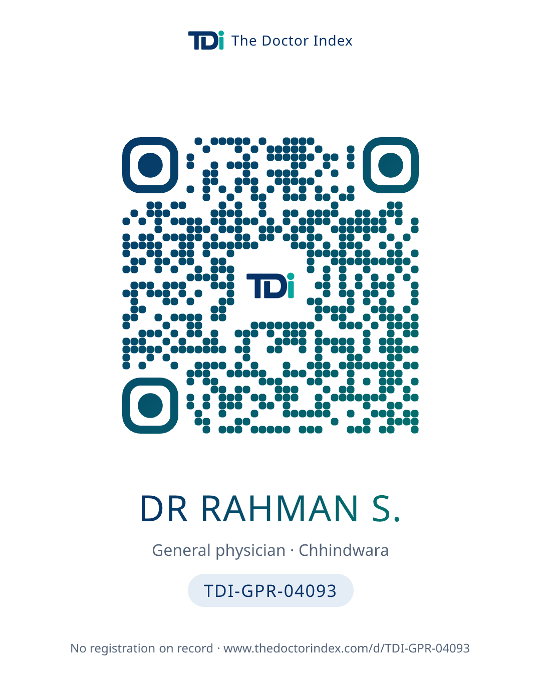 QR card for Dr Rahman S., TDI-GPR-04093