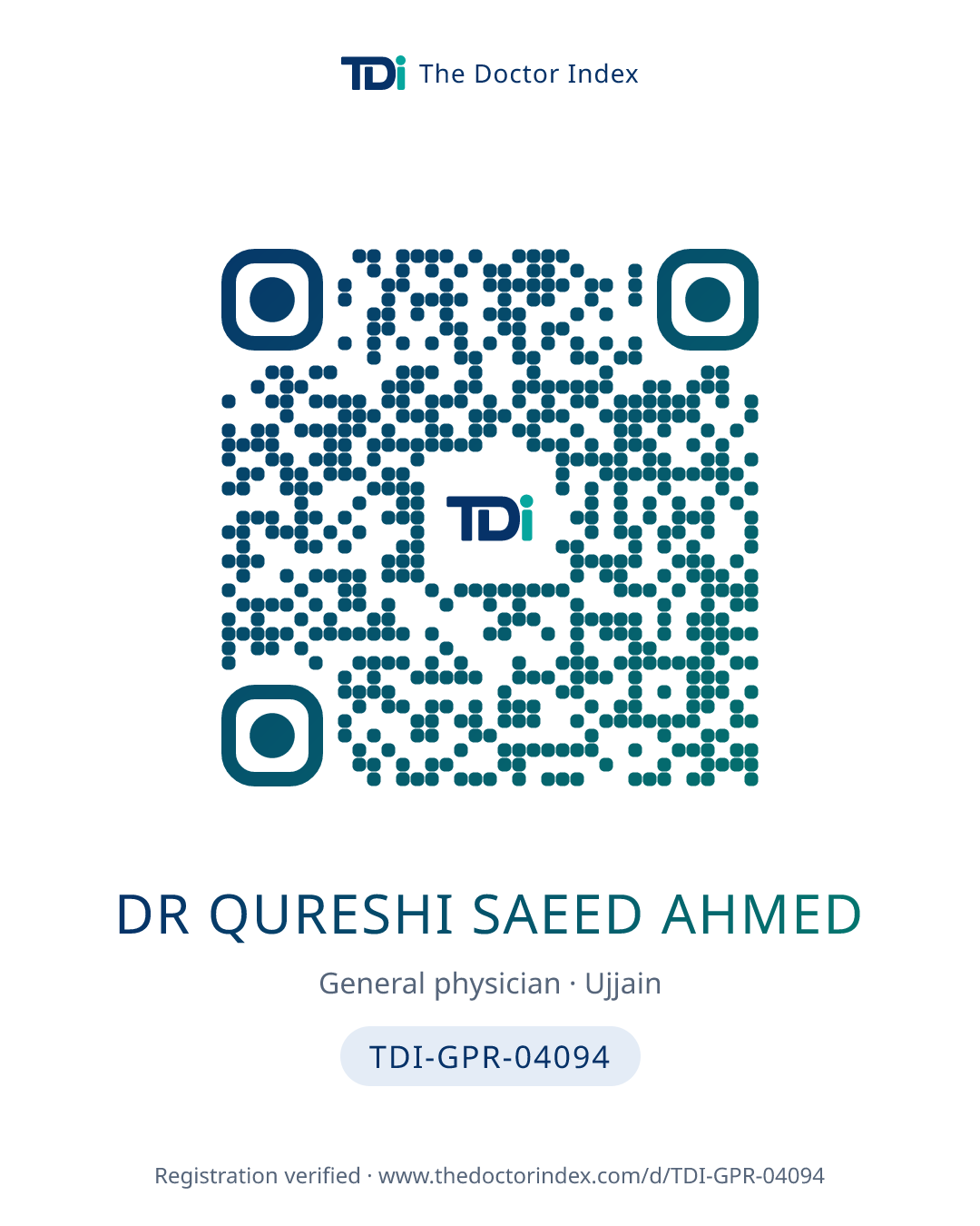 QR card for Dr Qureshi Saeed Ahmed, TDI-GPR-04094