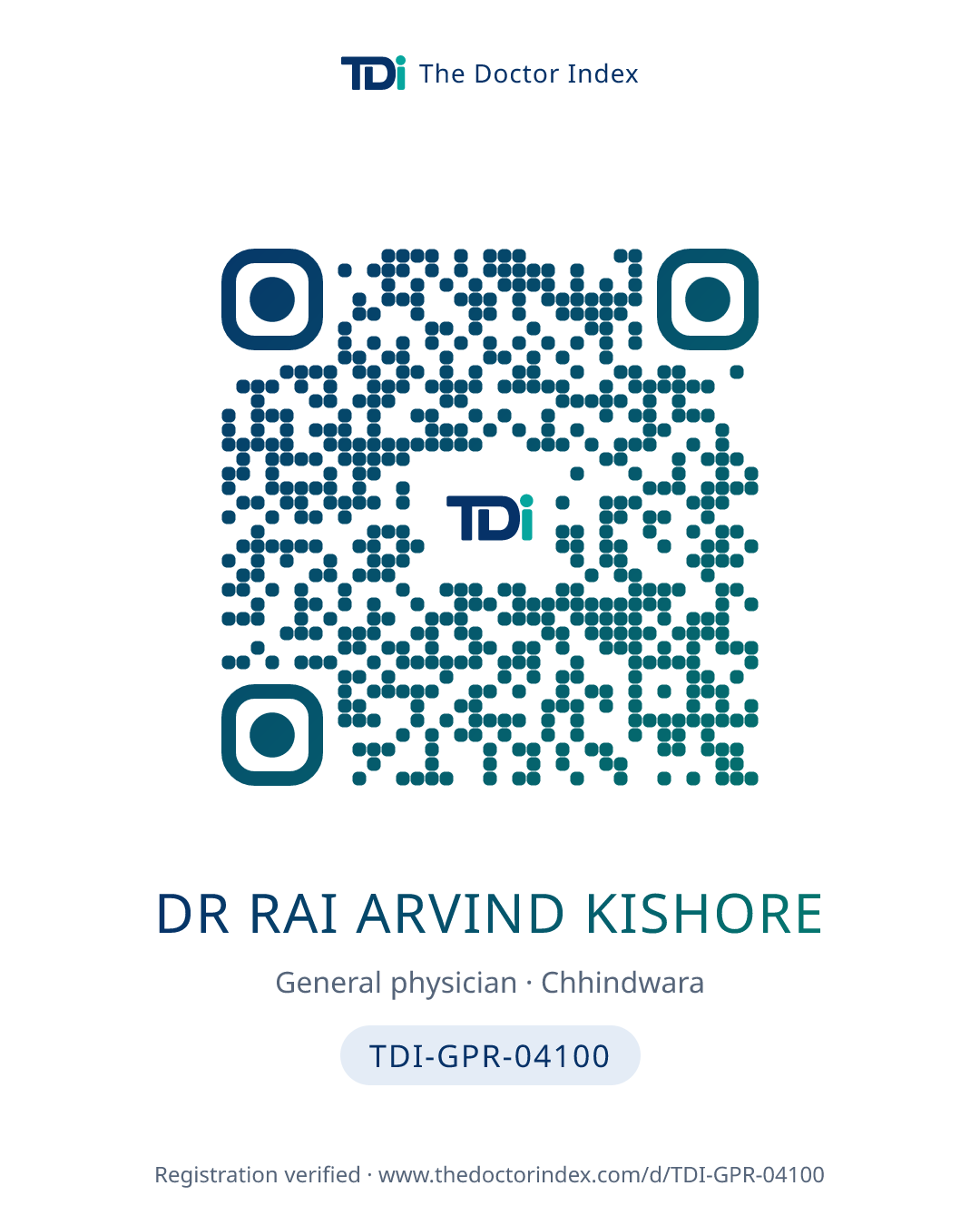 QR card for Dr Rai Arvind Kishore, TDI-GPR-04100