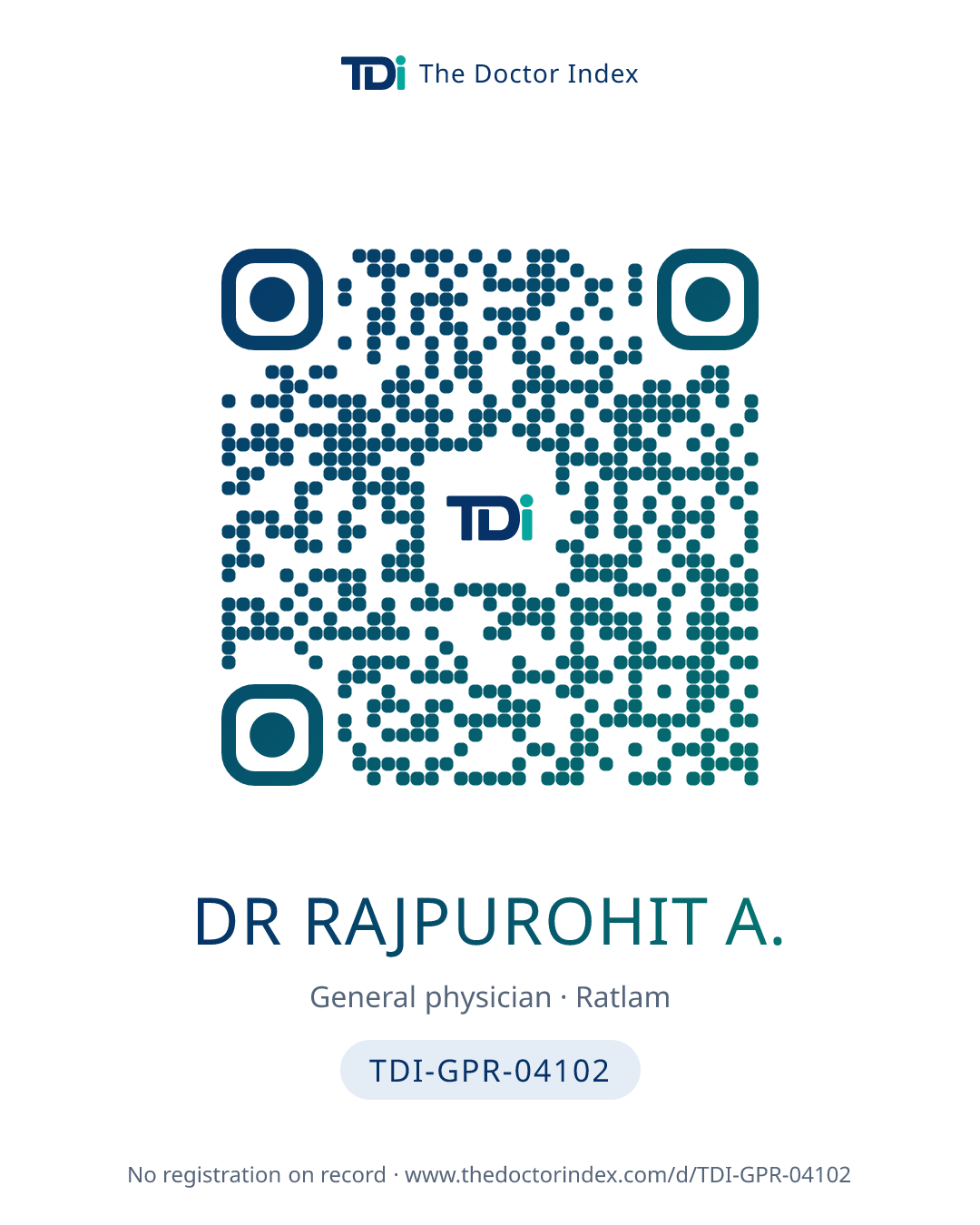 QR card for Dr Rajpurohit A., TDI-GPR-04102