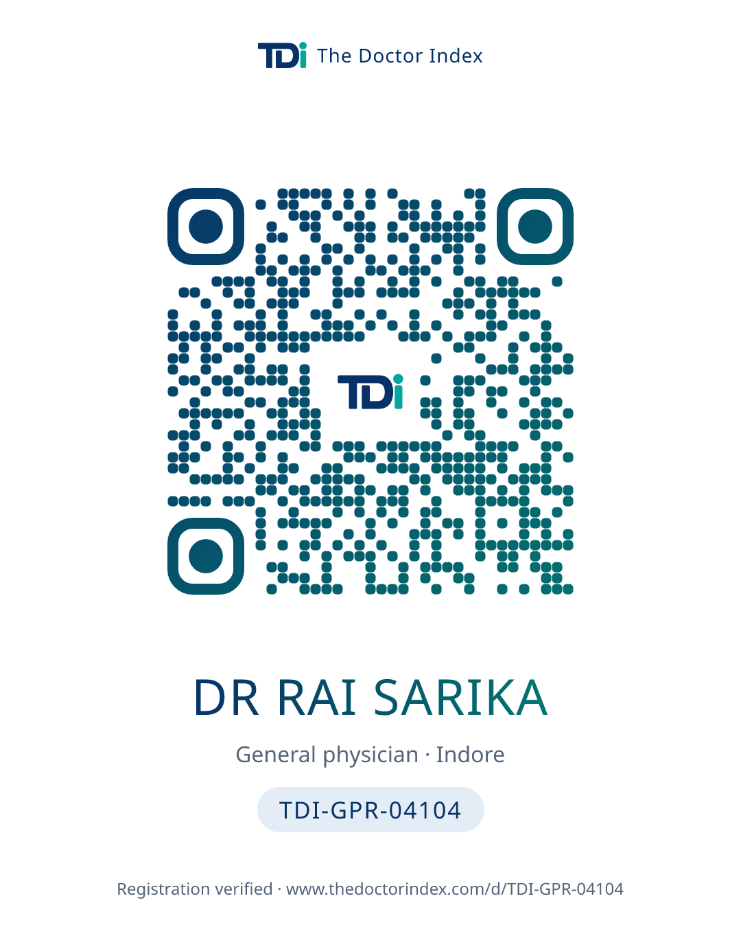 QR card for Dr Rai Sarika, TDI-GPR-04104