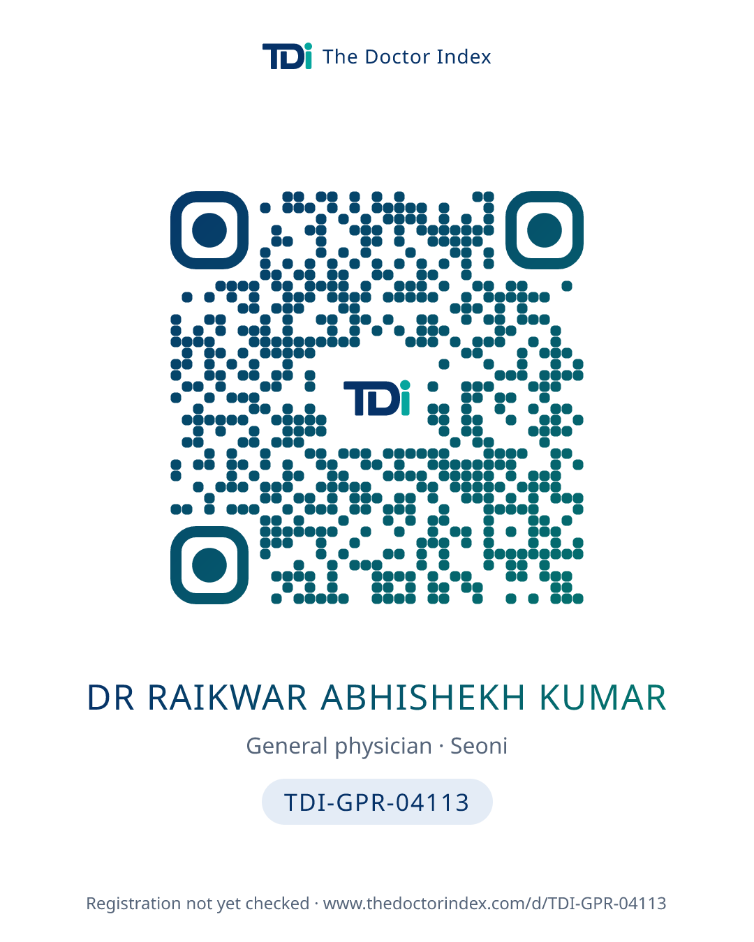 QR card for Dr Raikwar Abhishekh Kumar, TDI-GPR-04113