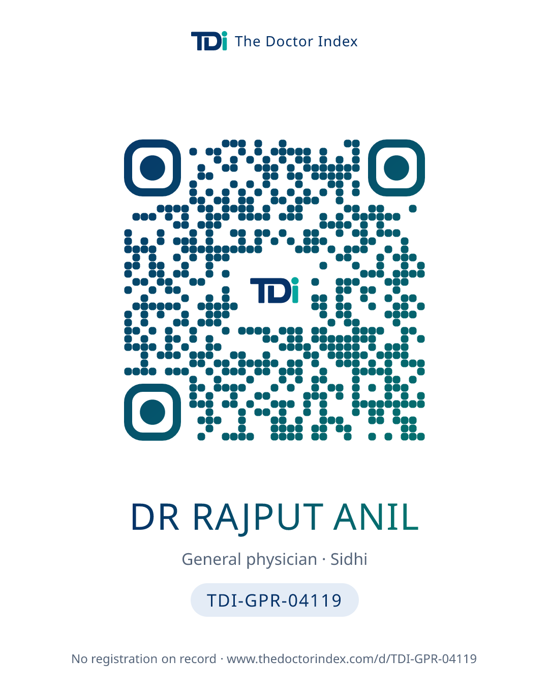 QR card for Dr Rajput Anil, TDI-GPR-04119
