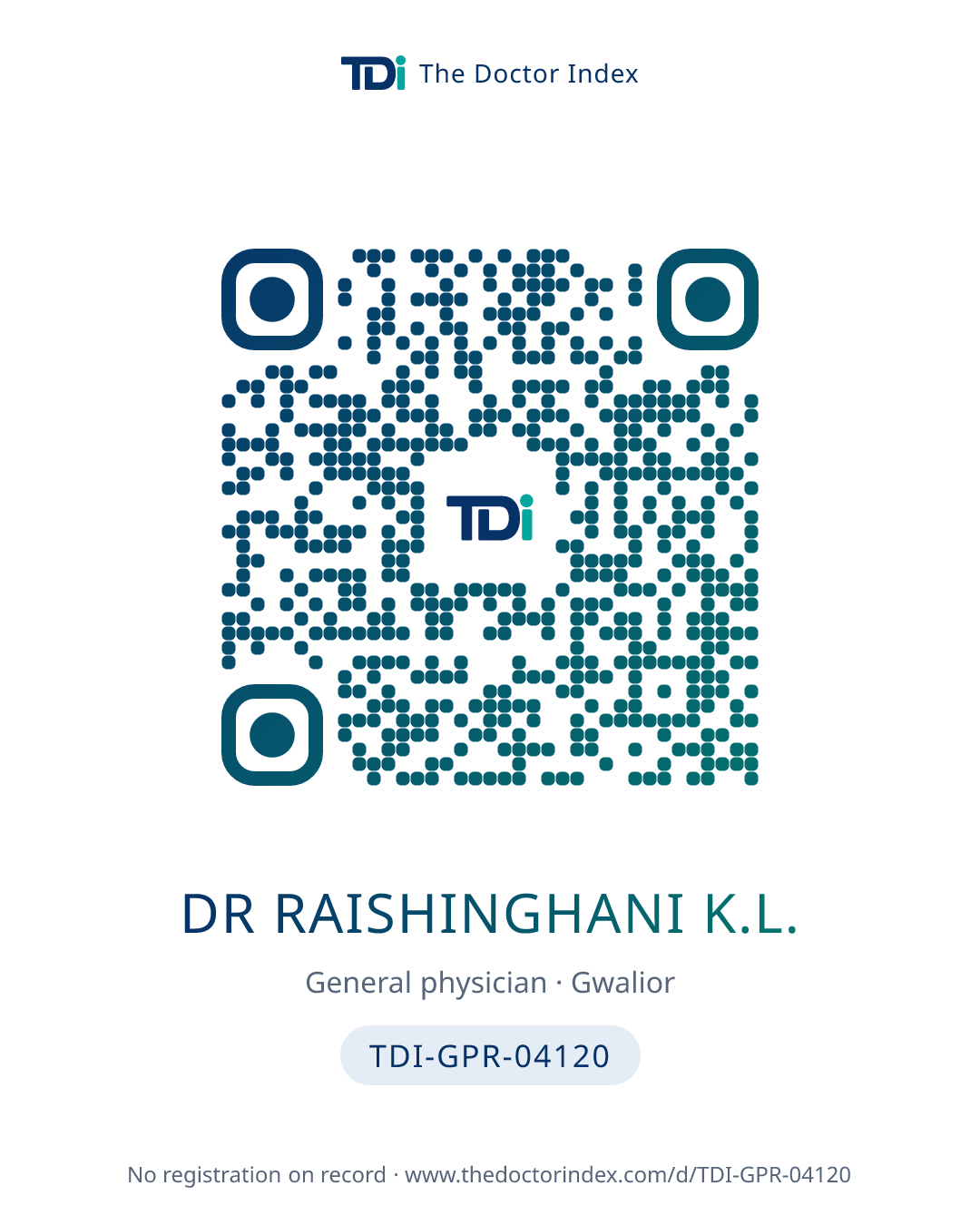 QR card for Dr Raishinghani K.L., TDI-GPR-04120