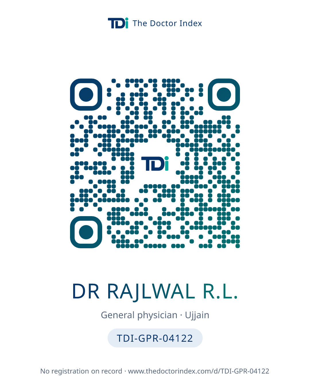 QR card for Dr Rajlwal R.L., TDI-GPR-04122