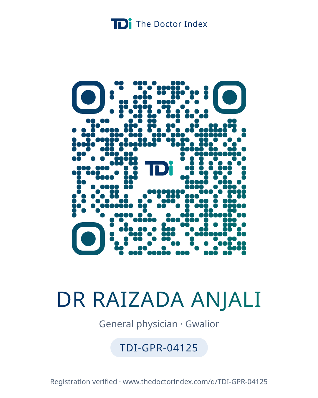 QR card for Dr Raizada Anjali, TDI-GPR-04125
