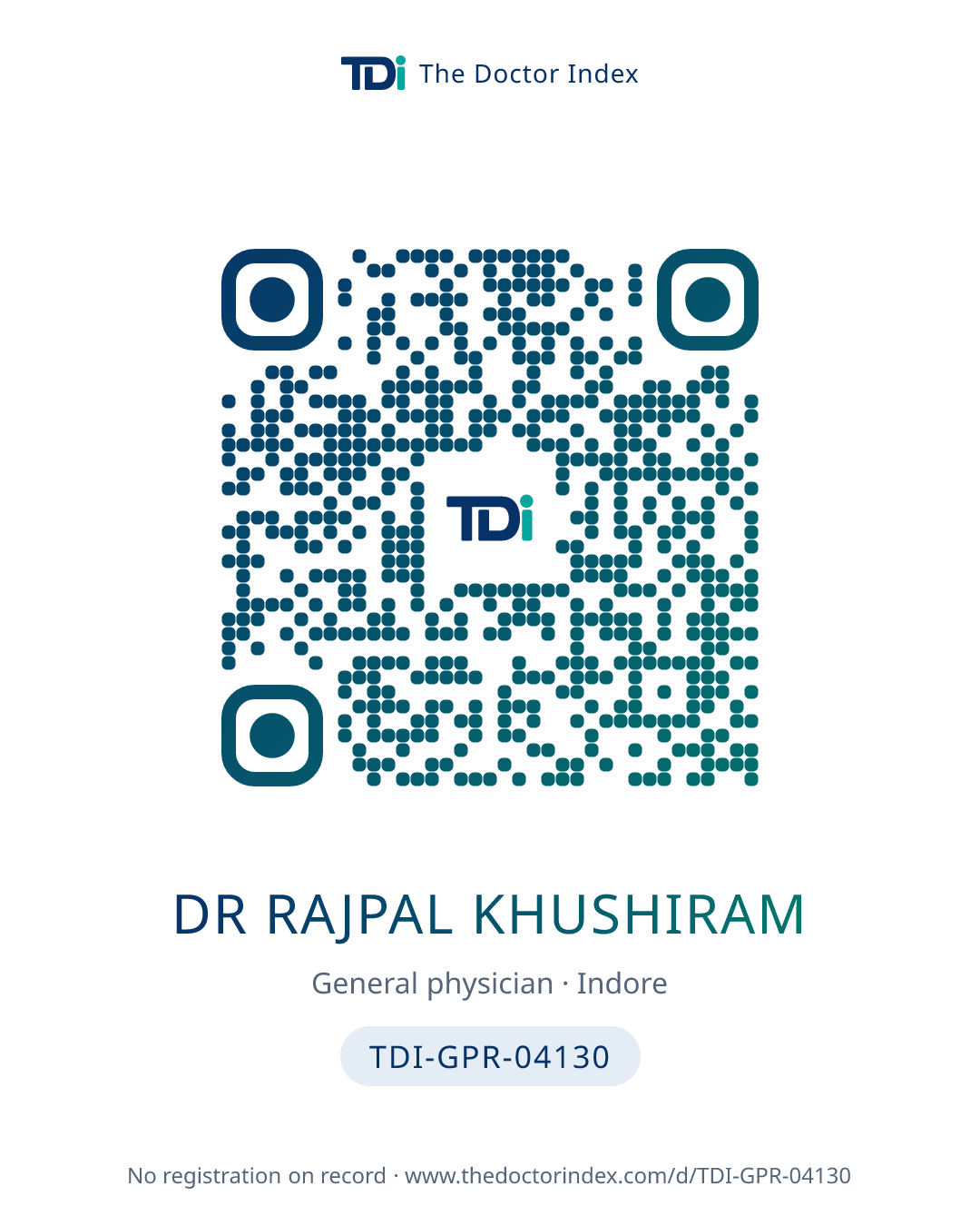 QR card for Dr Rajpal Khushiram, TDI-GPR-04130