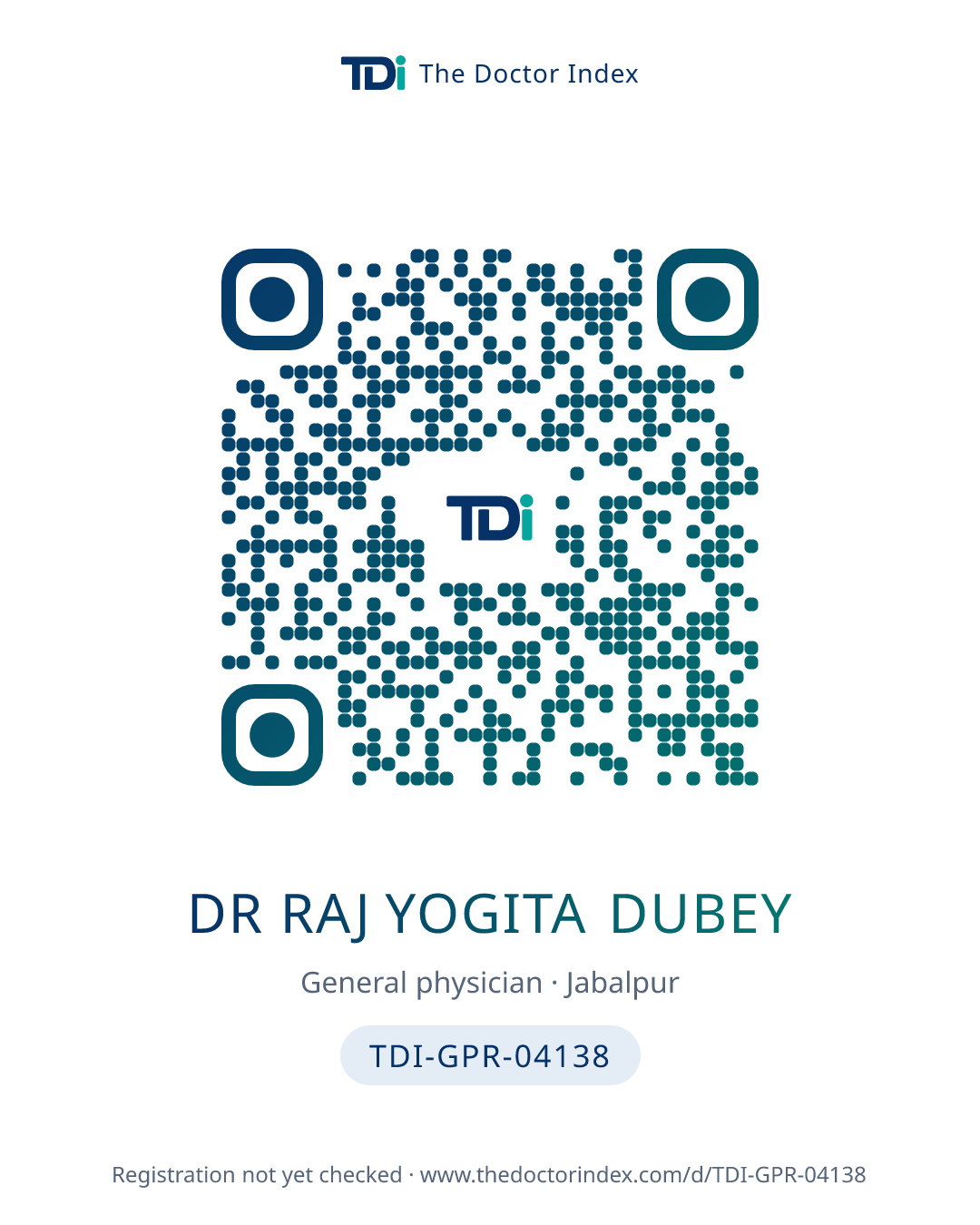 QR card for Dr Raj Yogita Dubey, TDI-GPR-04138