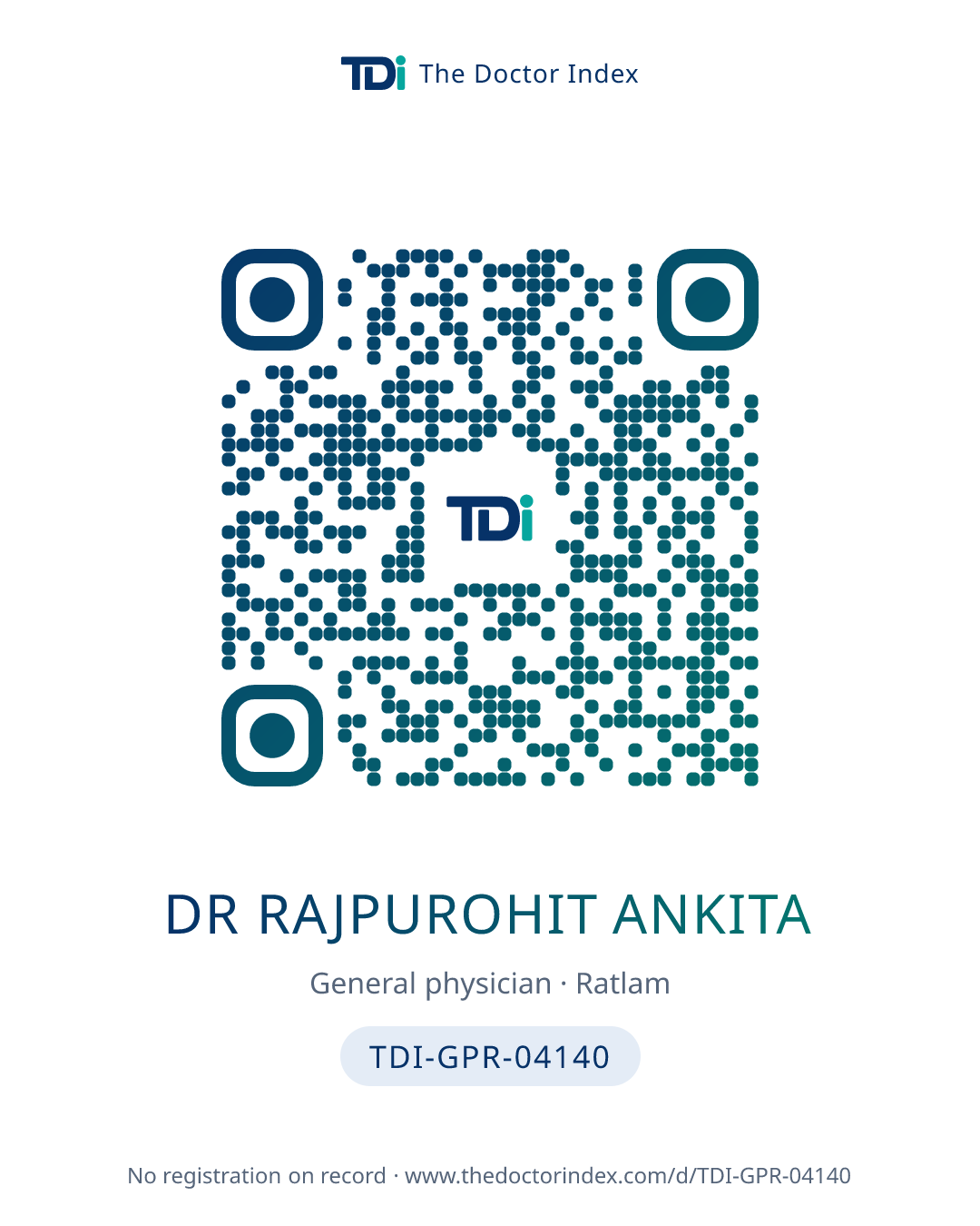QR card for Dr Rajpurohit Ankita, TDI-GPR-04140