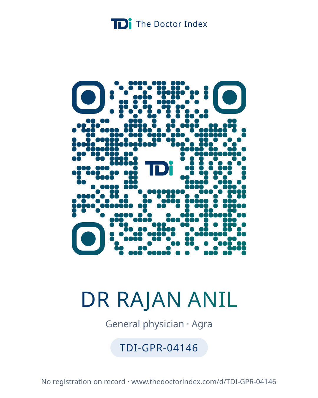 QR card for Dr Rajan Anil, TDI-GPR-04146