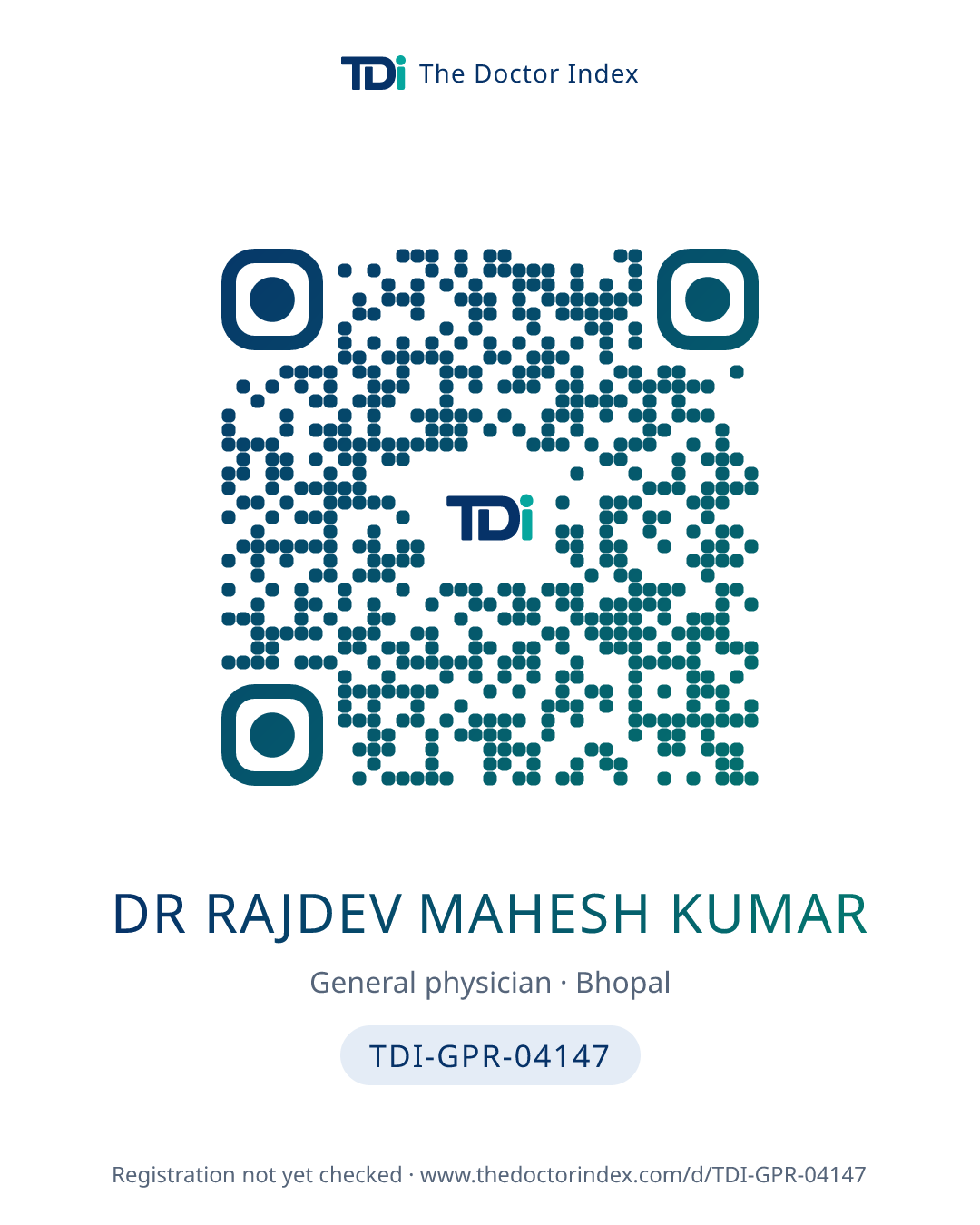 QR card for Dr Rajdev Mahesh Kumar, TDI-GPR-04147