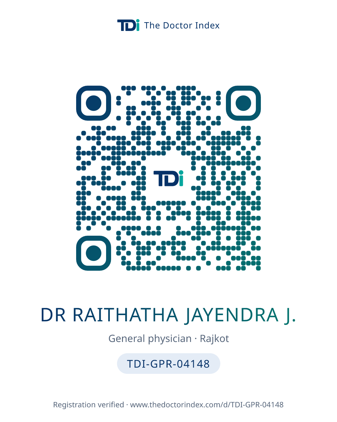 QR card for Dr Raithatha Jayendra J., TDI-GPR-04148