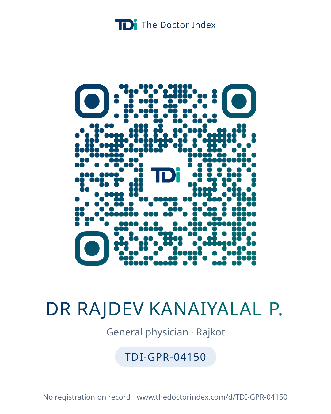 QR card for Dr Rajdev Kanaiyalal P., TDI-GPR-04150
