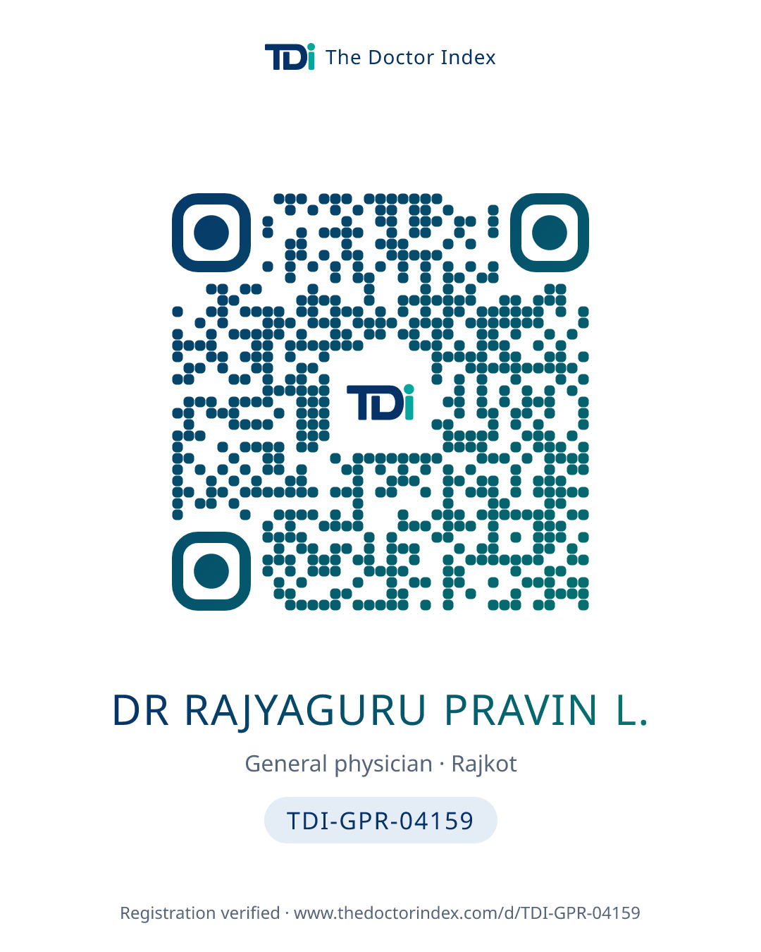 QR card for Dr Rajyaguru Pravin L., TDI-GPR-04159