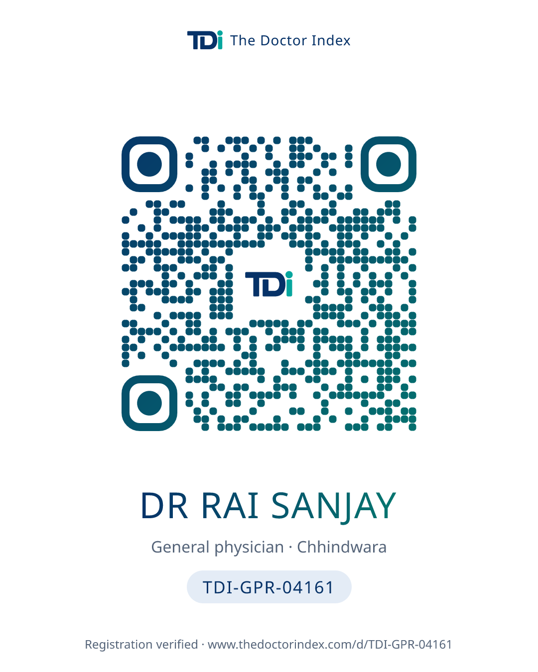 QR card for Dr Rai Sanjay, TDI-GPR-04161