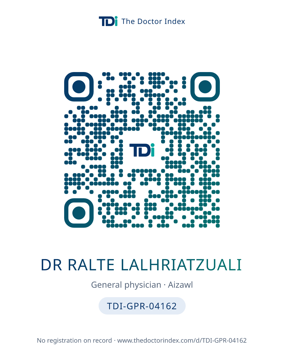 QR card for Dr Ralte Lalhriatzuali, TDI-GPR-04162