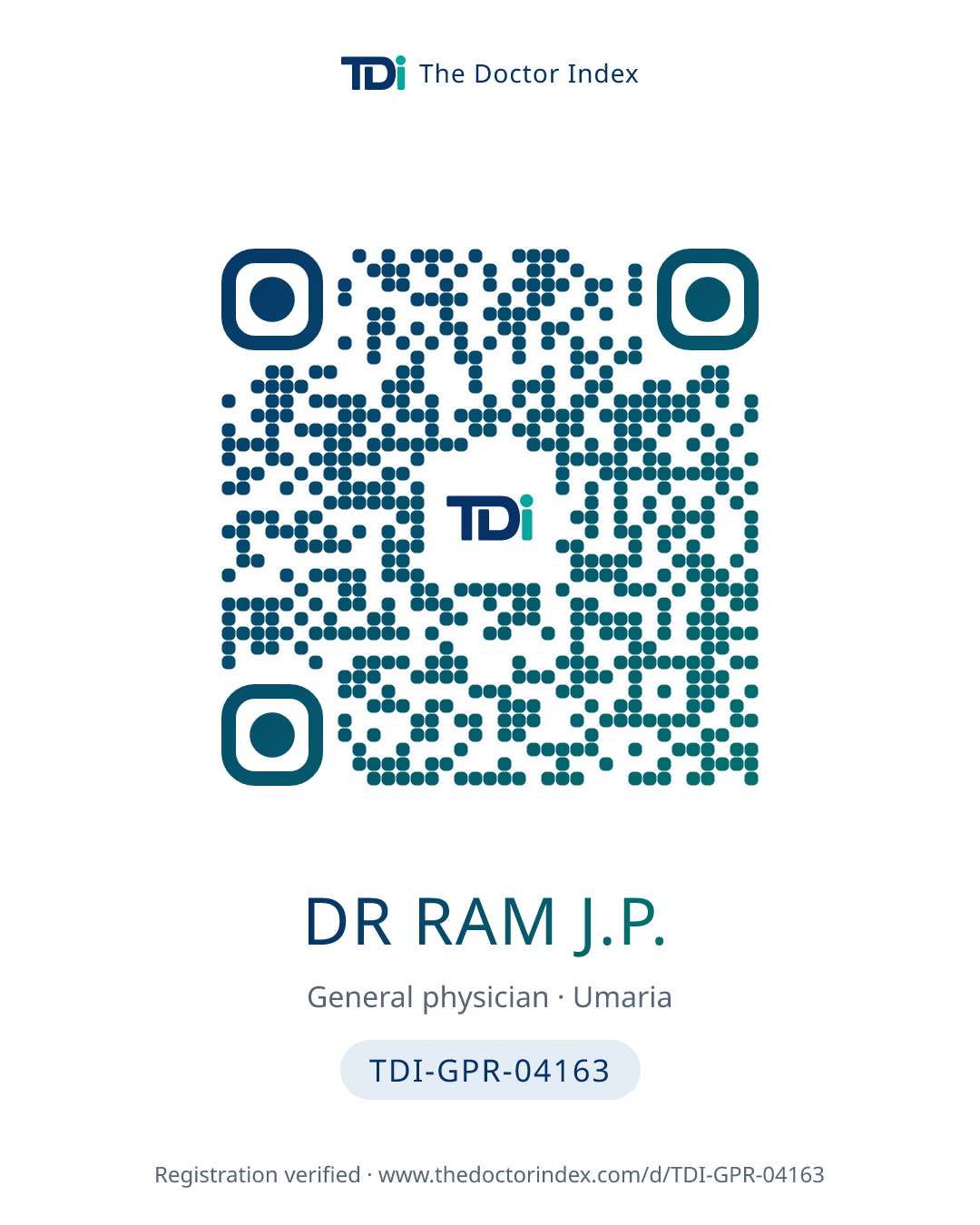 QR card for Dr Ram J.P., TDI-GPR-04163