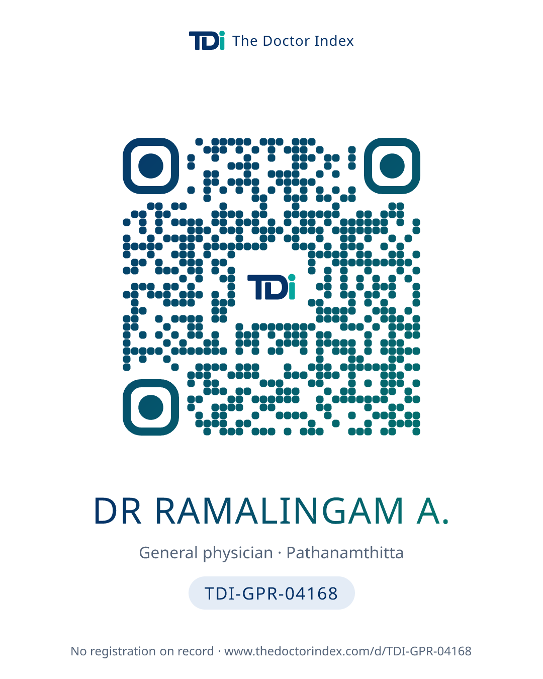 QR card for Dr Ramalingam A., TDI-GPR-04168