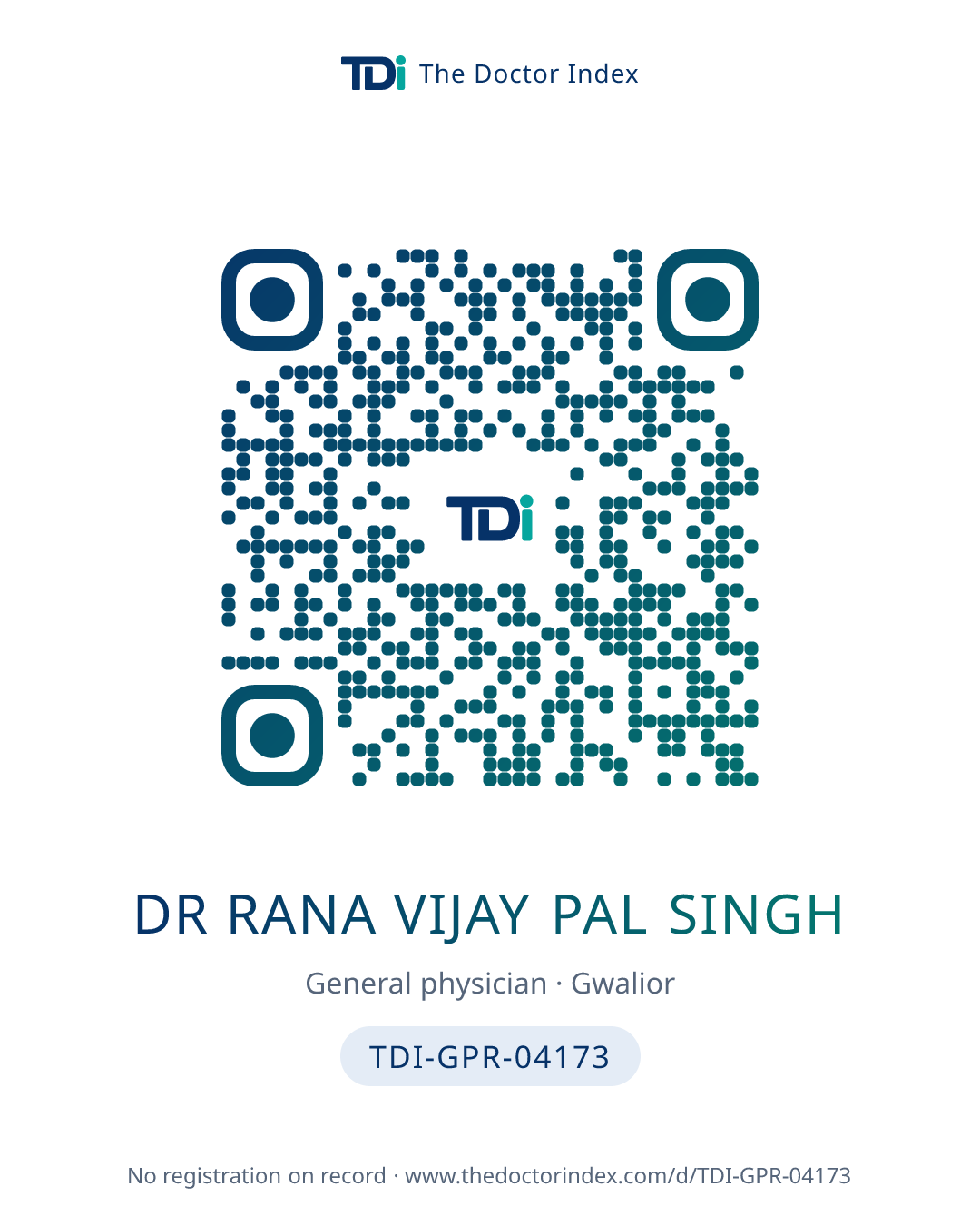 QR card for Dr Rana Vijay Pal Singh, TDI-GPR-04173