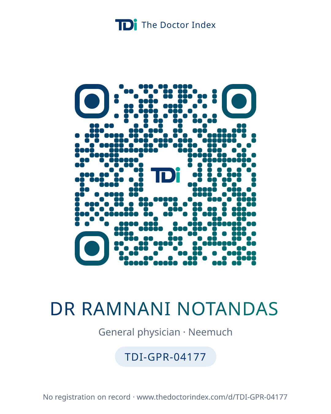 QR card for Dr Ramnani Notandas, TDI-GPR-04177