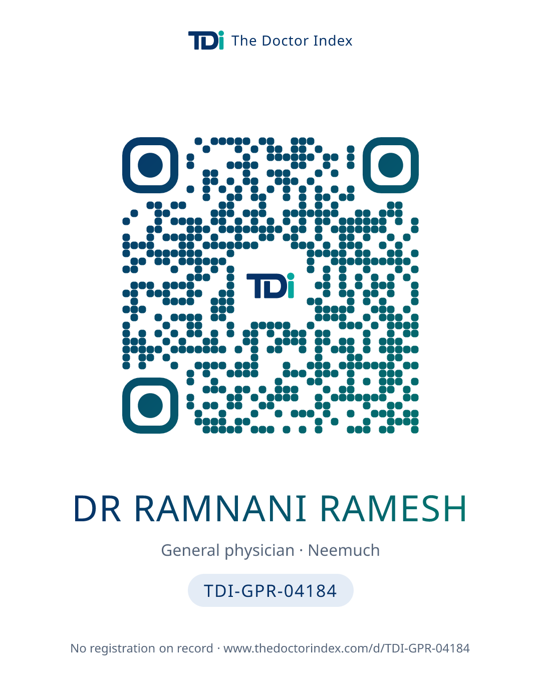 QR card for Dr Ramnani Ramesh, TDI-GPR-04184