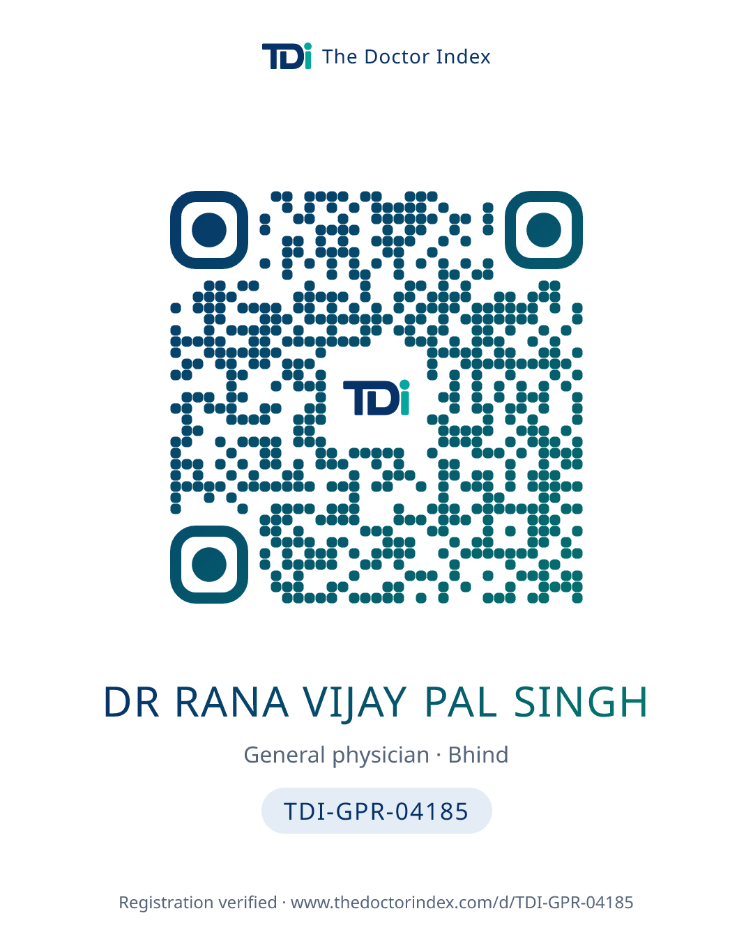 QR card for Dr Rana Vijay Pal Singh, TDI-GPR-04185
