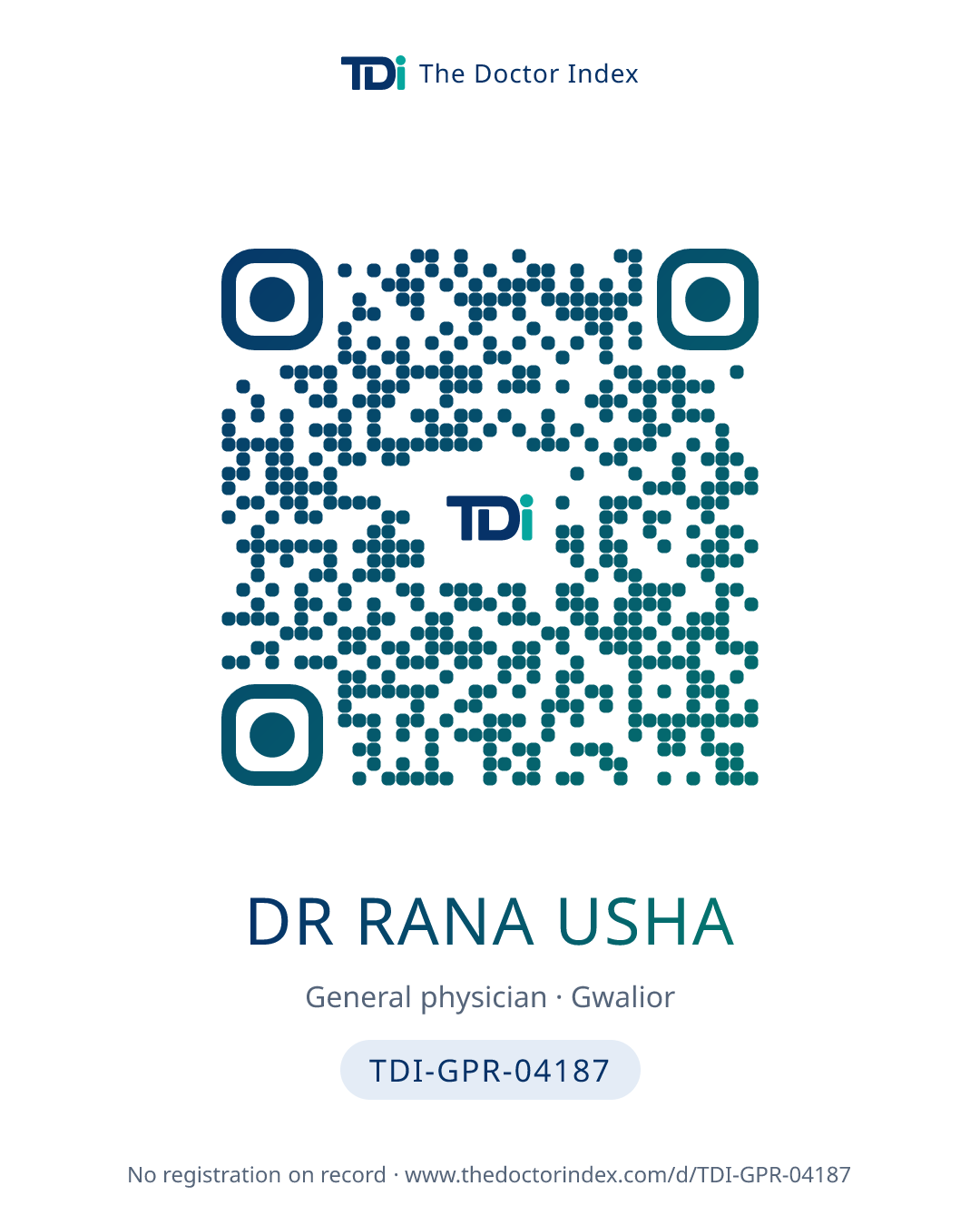 QR card for Dr Rana Usha, TDI-GPR-04187