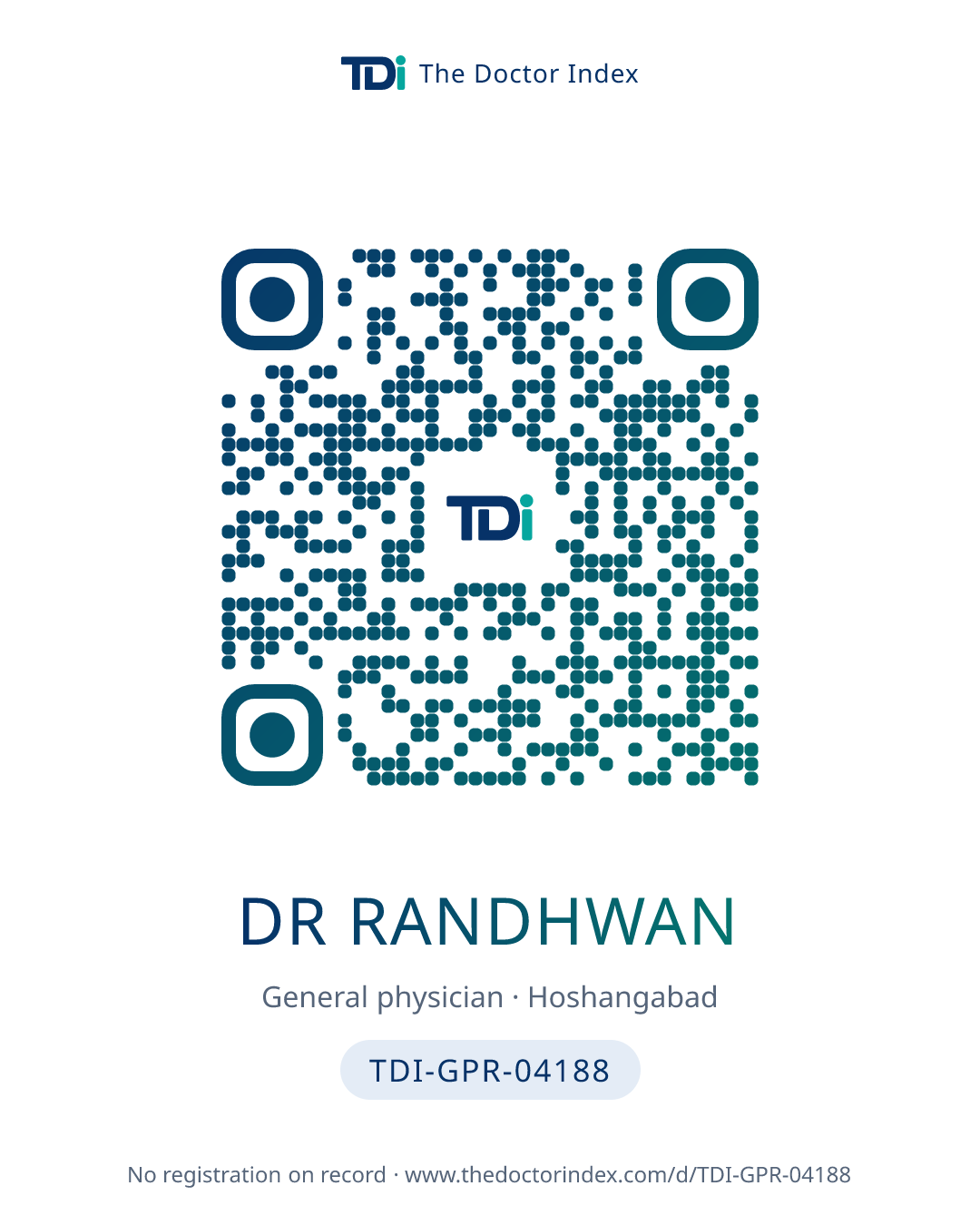 QR card for Dr Randhwan, TDI-GPR-04188