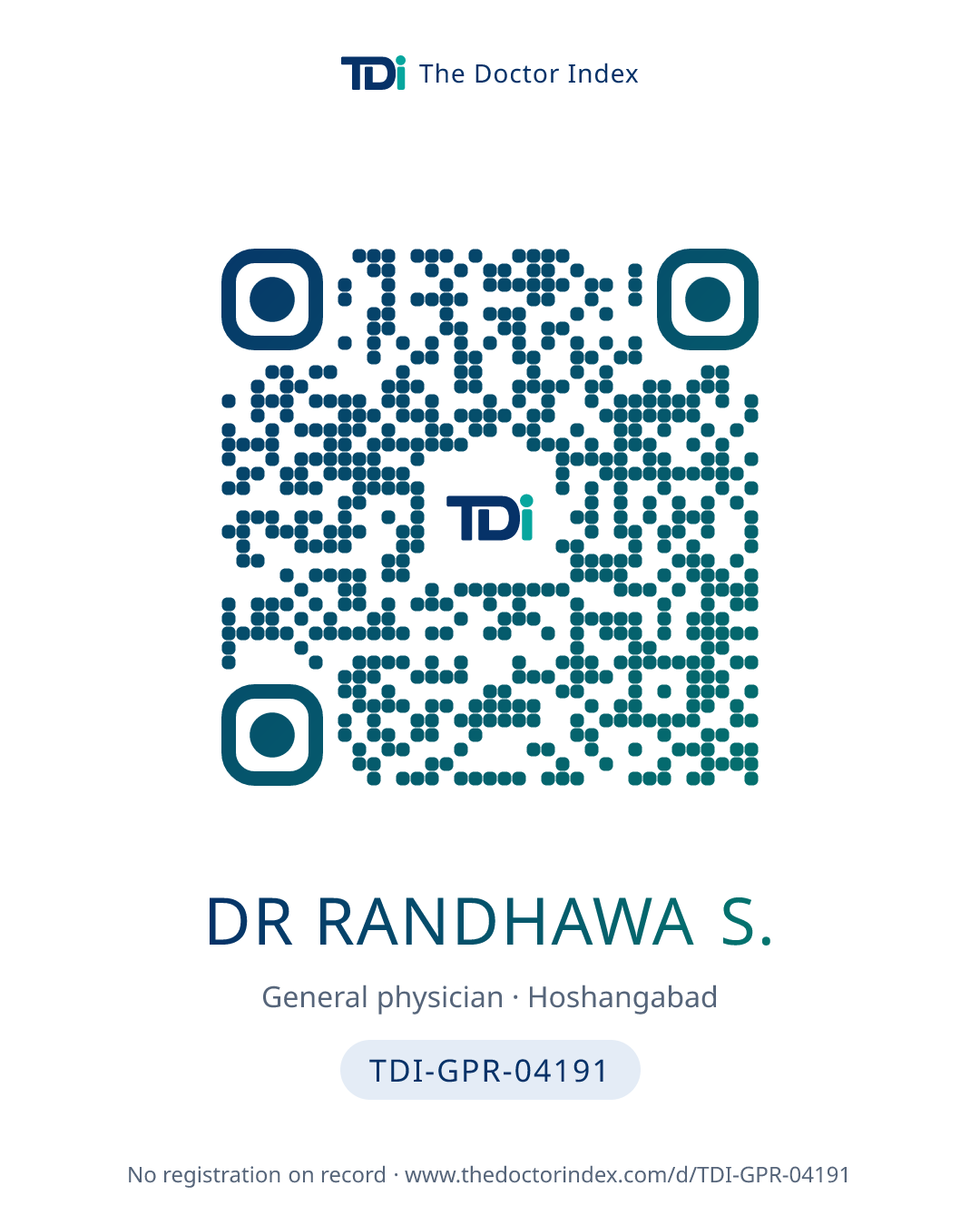 QR card for Dr Randhawa S., TDI-GPR-04191