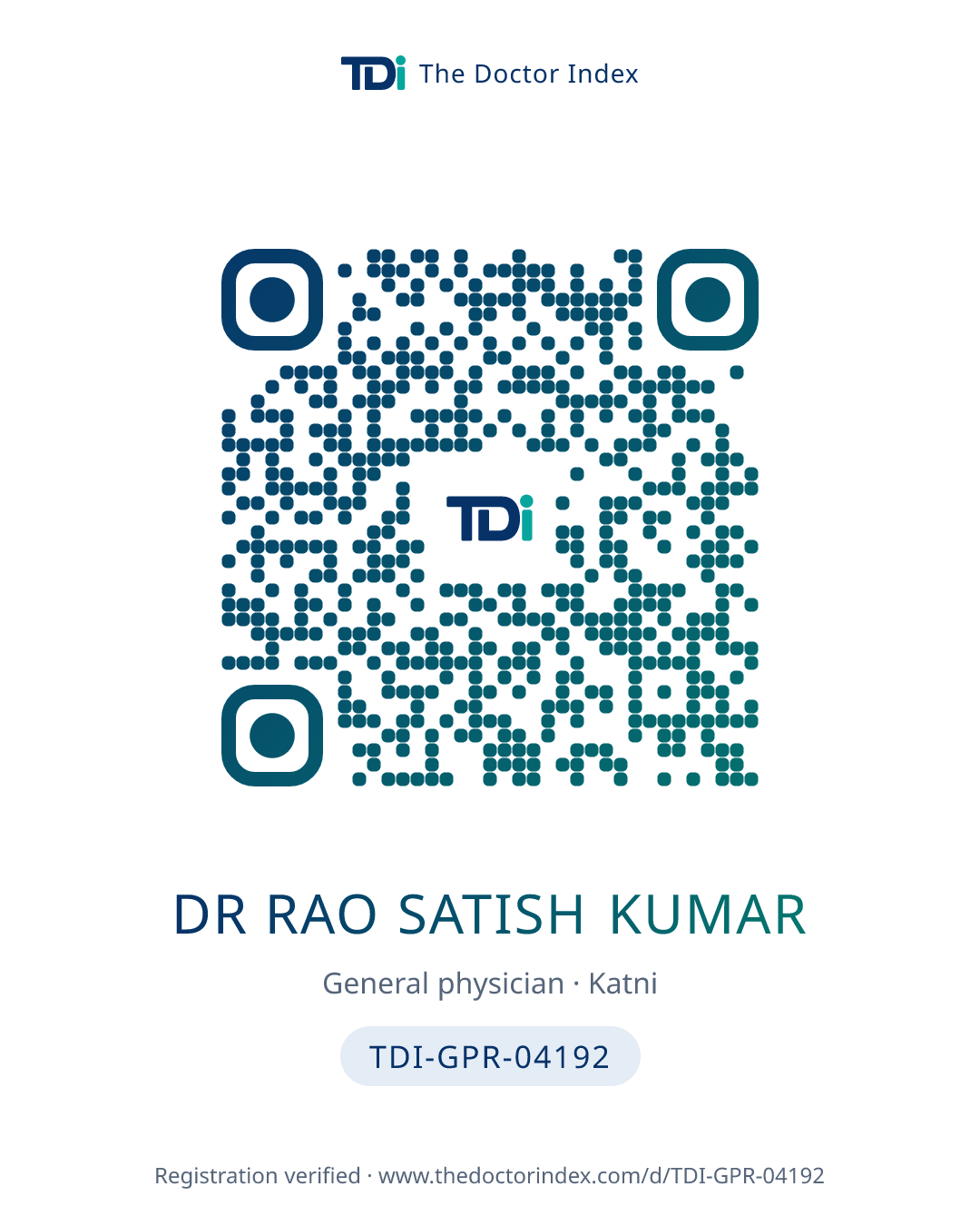 QR card for Dr Rao Satish Kumar, TDI-GPR-04192