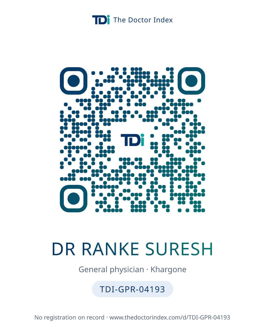 QR card for Dr Ranke Suresh, TDI-GPR-04193