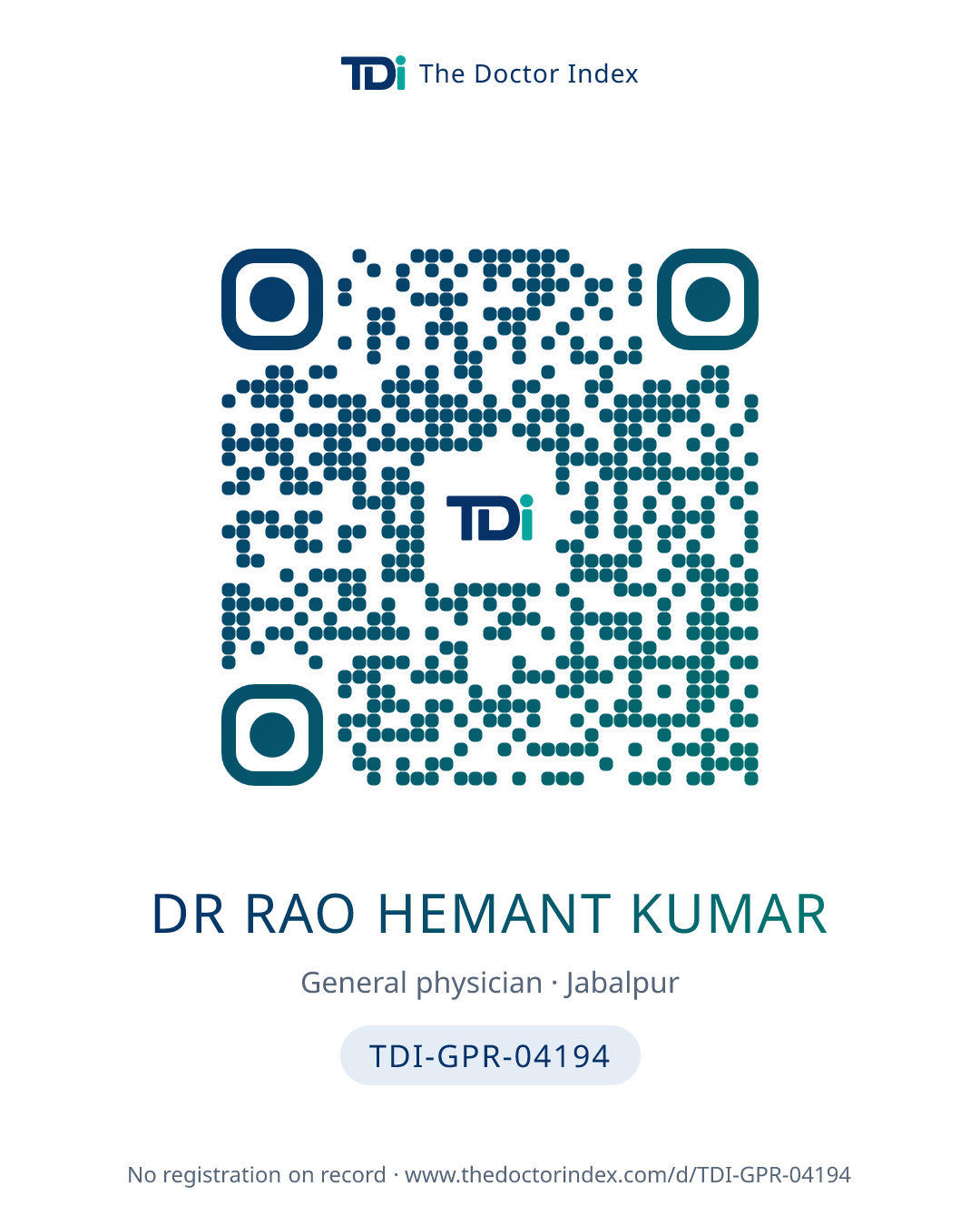 QR card for Dr Rao Hemant Kumar, TDI-GPR-04194
