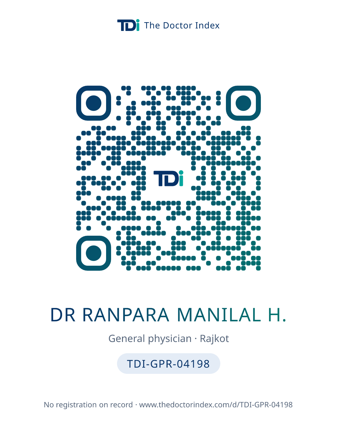 QR card for Dr Ranpara Manilal H., TDI-GPR-04198
