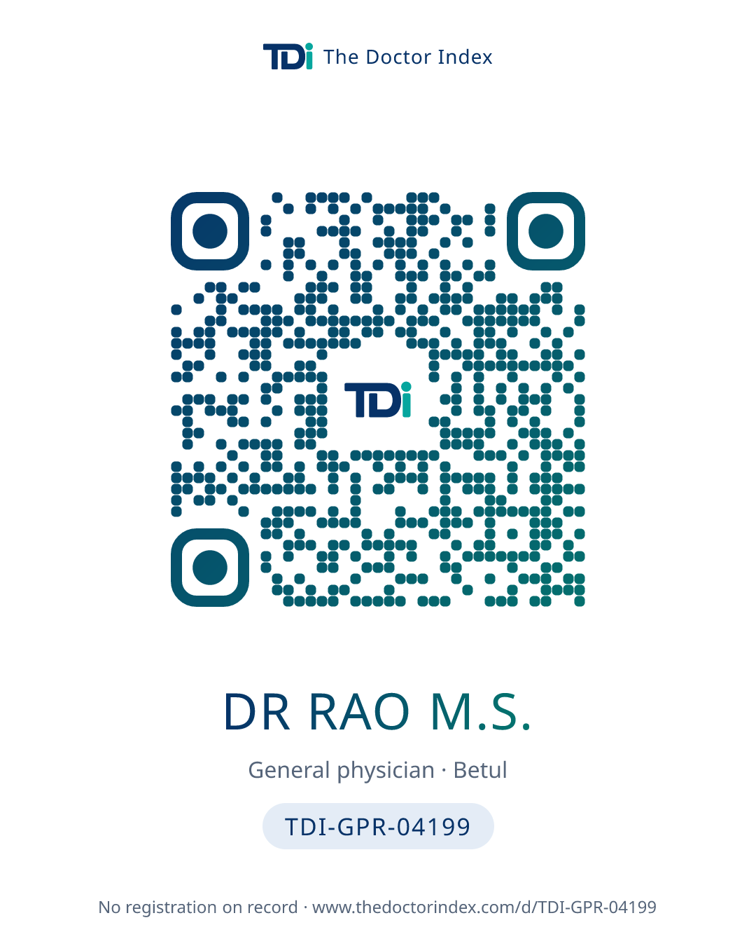 QR card for Dr Rao M.S., TDI-GPR-04199