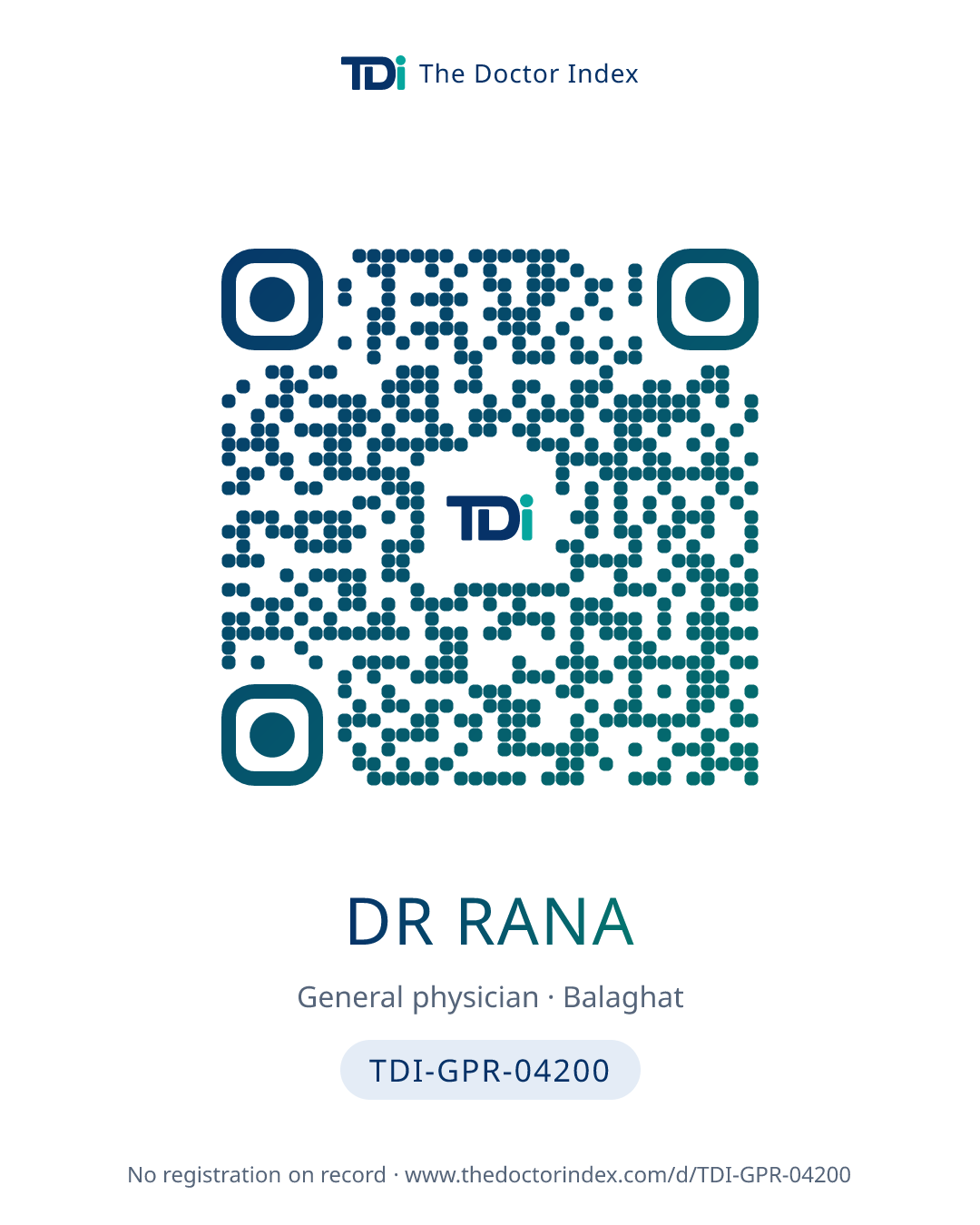 QR card for Dr Rana, TDI-GPR-04200