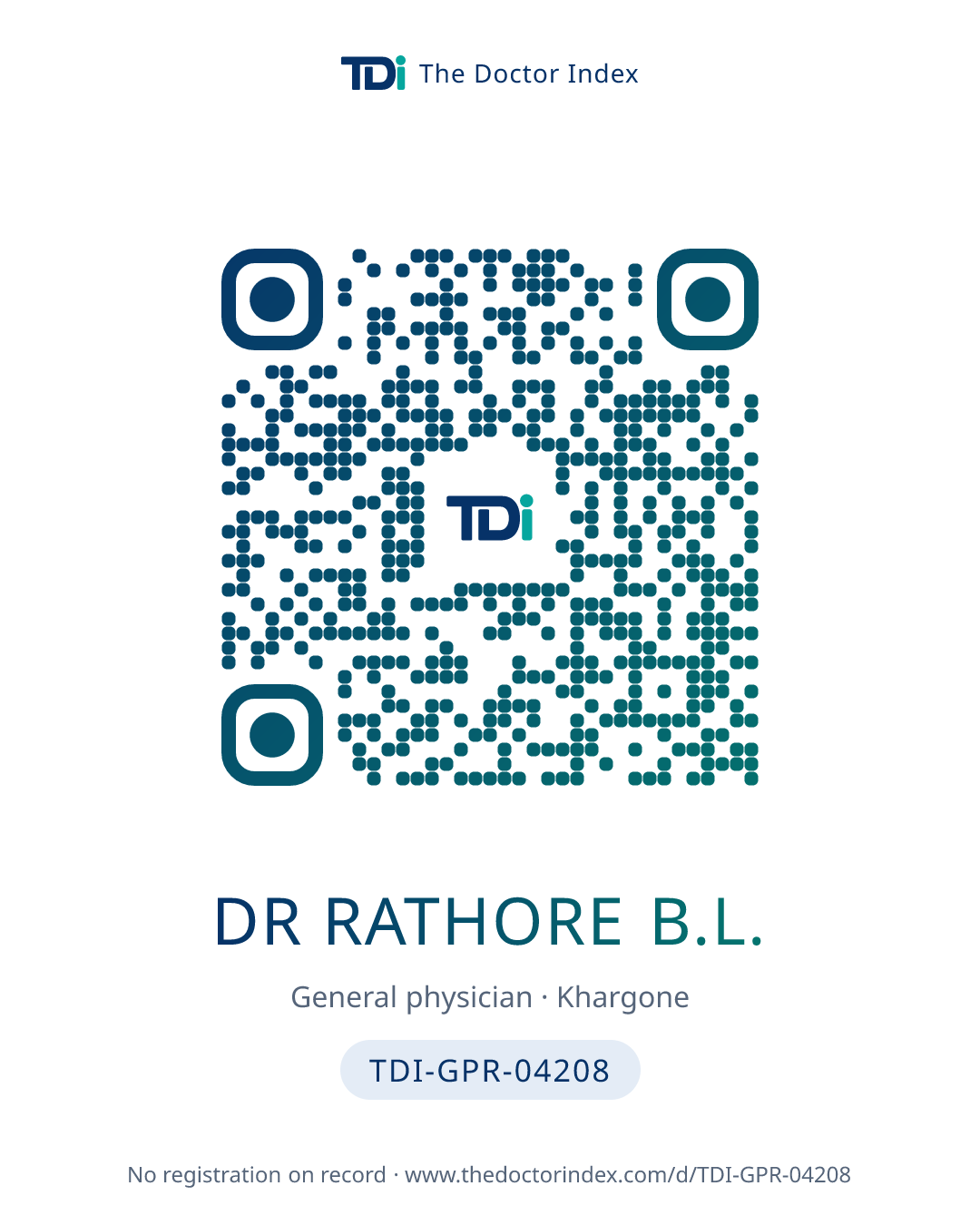 QR card for Dr Rathore B.L., TDI-GPR-04208