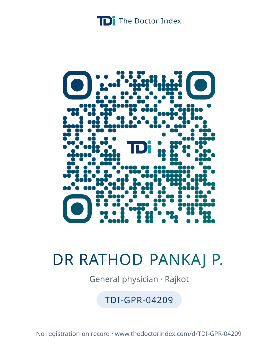 QR card for Dr Rathod Pankaj P., TDI-GPR-04209