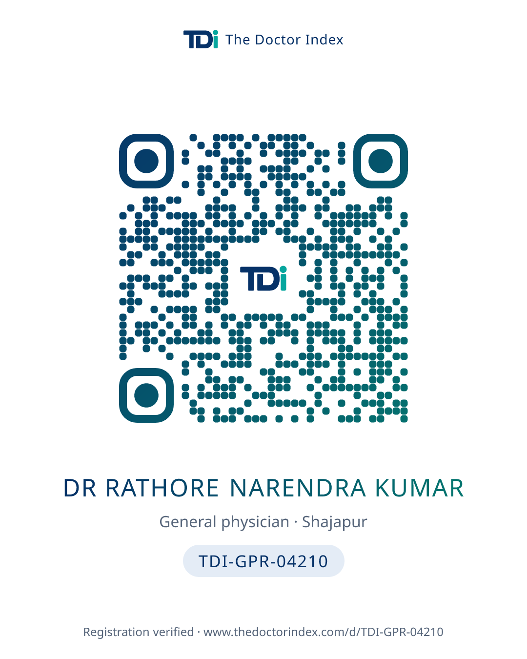 QR card for Dr Rathore Narendra Kumar, TDI-GPR-04210