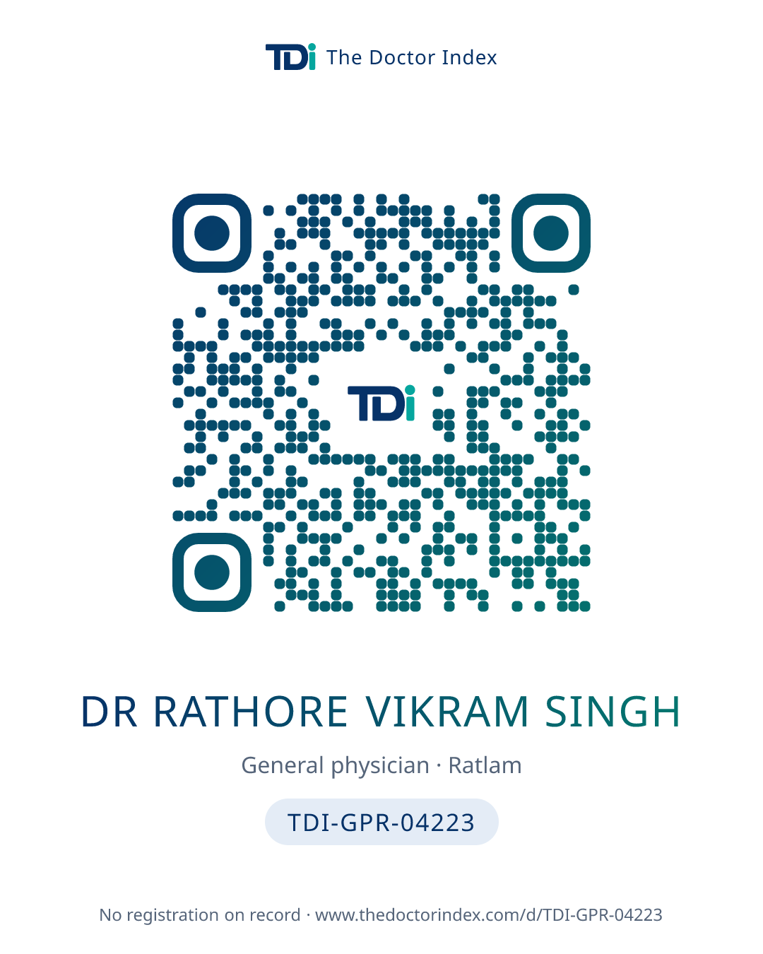 QR card for Dr Rathore Vikram Singh, TDI-GPR-04223