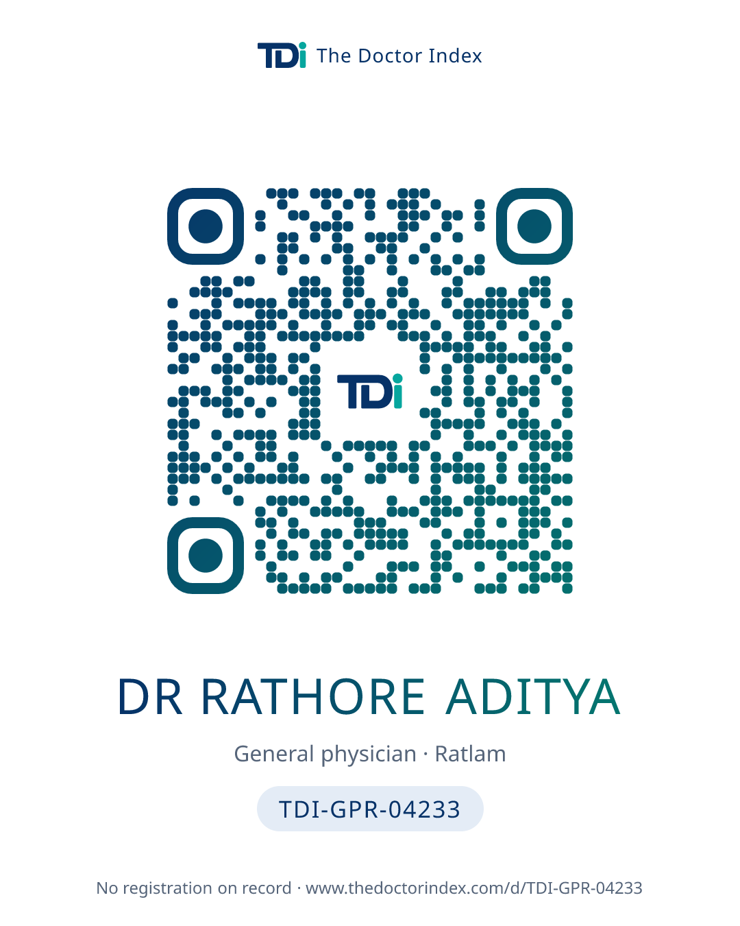 QR card for Dr Rathore Aditya, TDI-GPR-04233