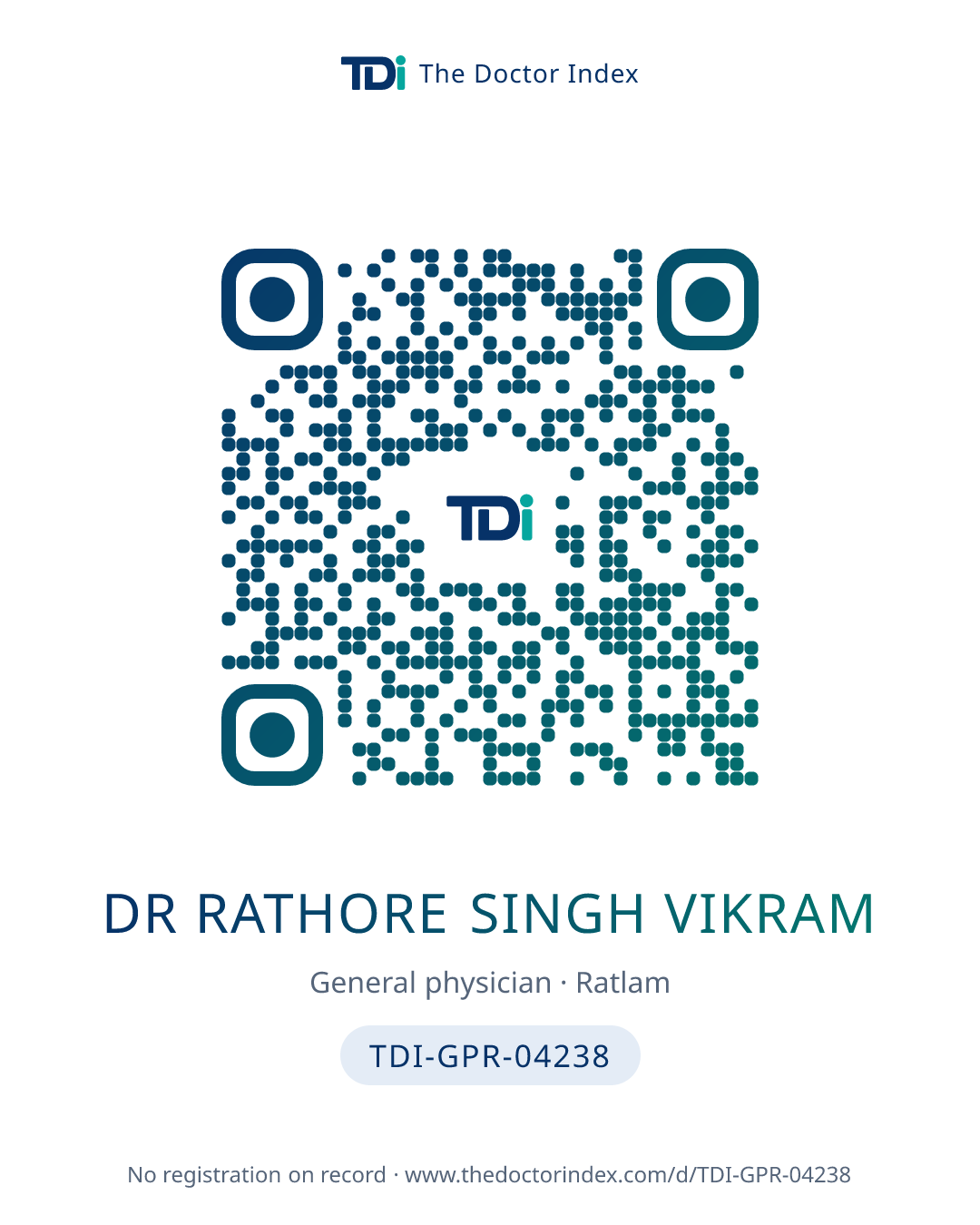 QR card for Dr Rathore Singh Vikram, TDI-GPR-04238