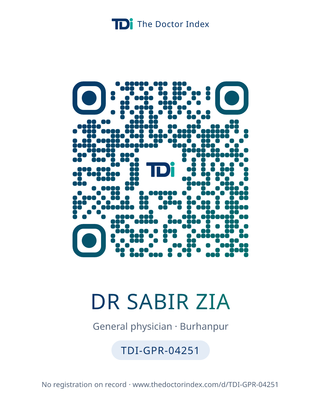 QR card for Dr Sabir Zia, TDI-GPR-04251